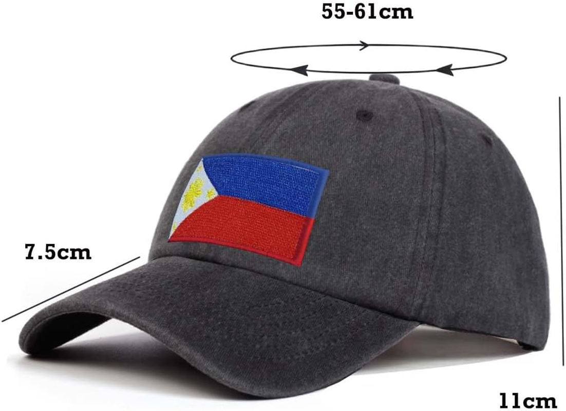 Raymnord Philippines Washed Black Baseball Hat,Cap with Filipino Flag Patch,Adjustable Souvenirs Headgear for Sports Runing Men Women