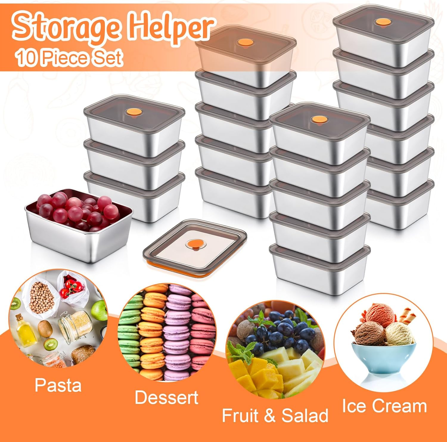 10 Set Stainless Steel Food Containers with Lids 20 Oz Metal Marinating Snack Containers Box for Lunch, Leftovers, Dishwasher & Freezer Safe image number 5
