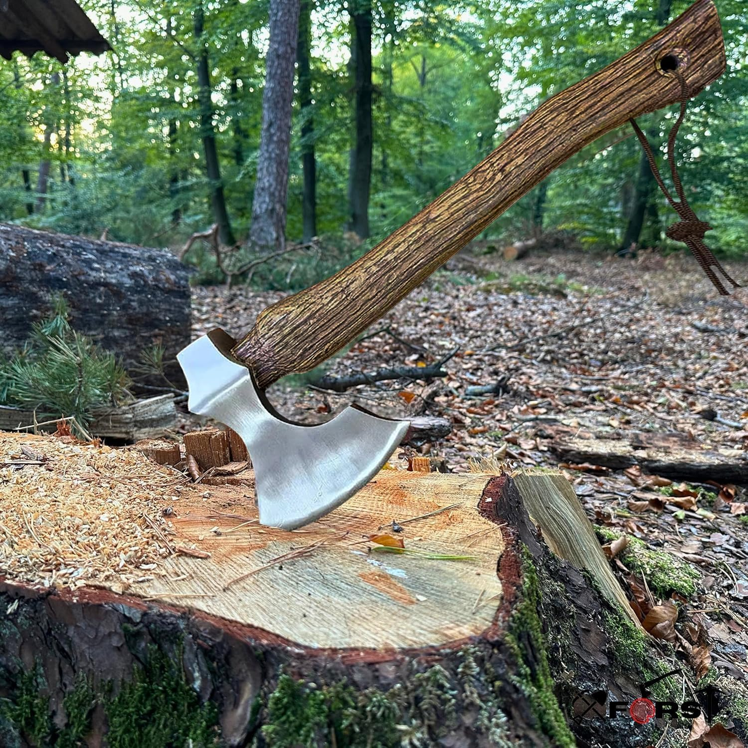 Wood Axe Small Outdoor Camp Hatchet for Splitting and Kindling, Hand-Forged with Sheath High Carbon Steel Garden Camping Tools Survival Chopping Forged Viking Axe with Beech Handle