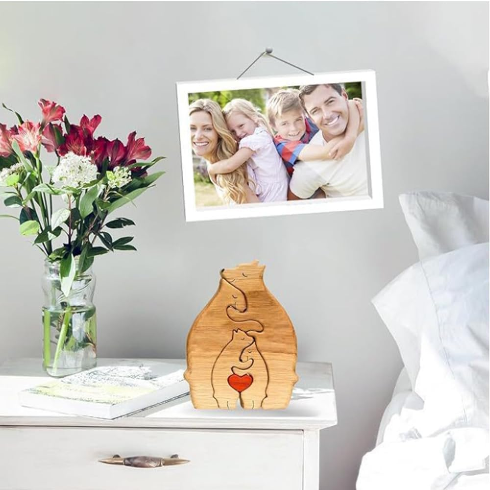 Personalized Wooden Puzzle With,Wood Love Animal Puzzle Decoration,4 Hug Wooden Bear,For Home Decor and Thoughtful Gifts, (Birthday,Christmas, Anniversary Mother Day,Father Day)