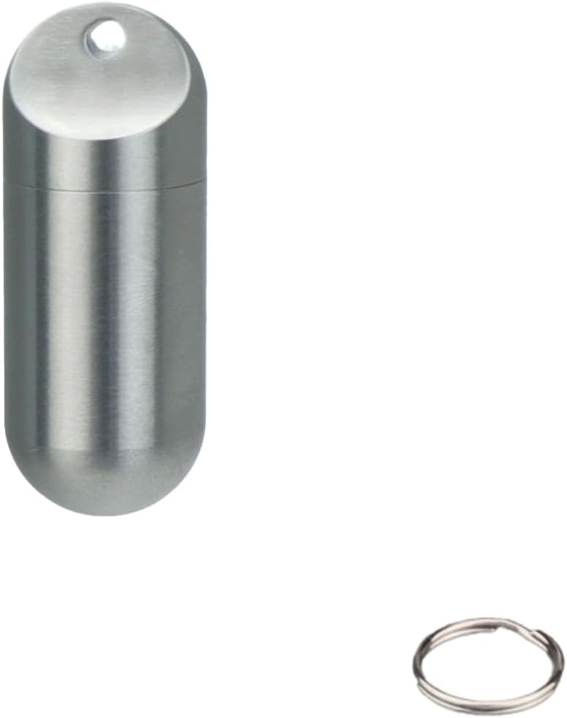 Small Keychain Pill Box, Pill Case for Travel Pocket Purse, Waterproof Pill Container Organiser with Keyring, Portable EDC Pill Holder for Outdoor/Daily/Emergency (Stainless Steel S)