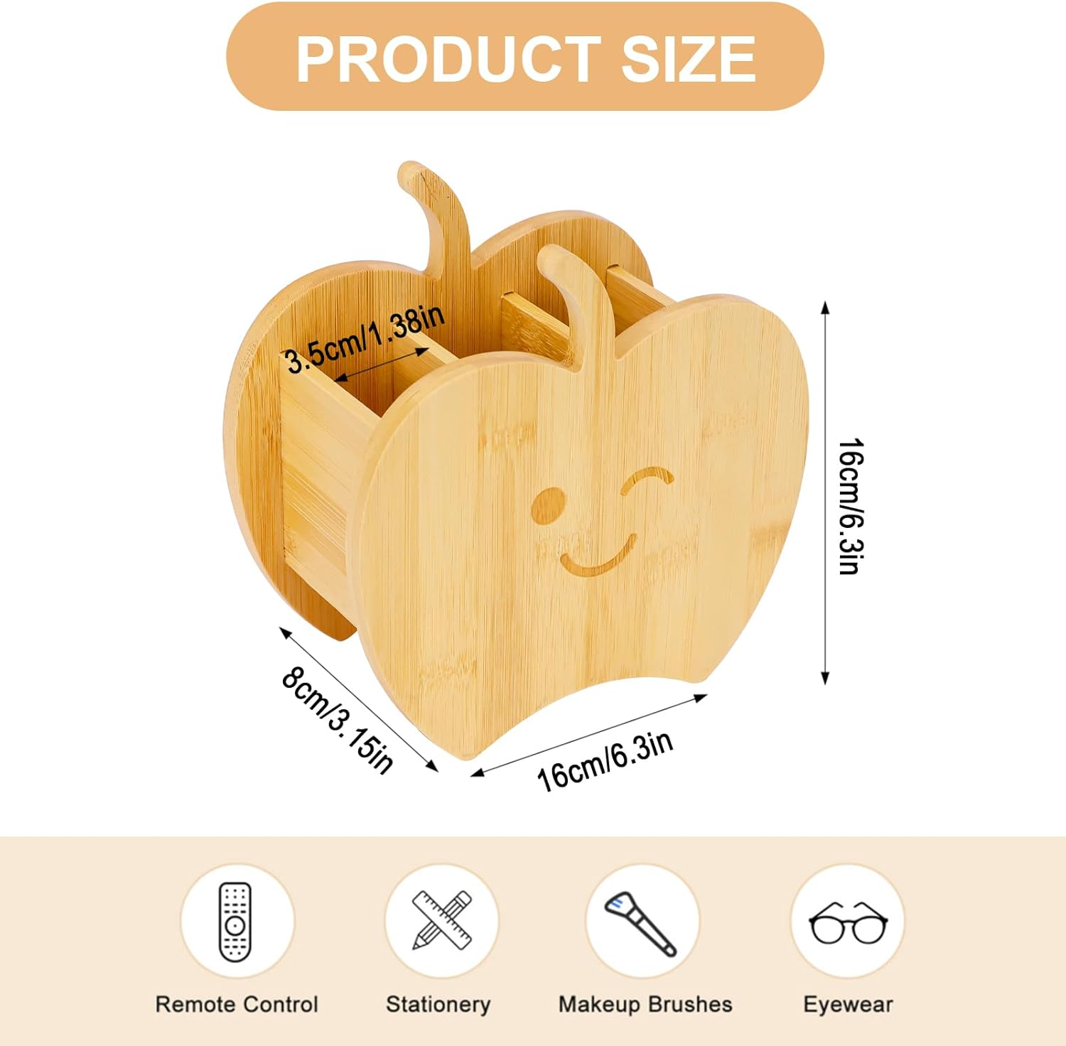 HAOTIAN-X Wooden Remote Control Holder for Sofa, Apple TV Remote Control Holder with 3 Compartments, Desk Pen Holder, Desk Organiser, Storage Box for Home, Office, Bedside Table (16X6X8Cm) image number 4