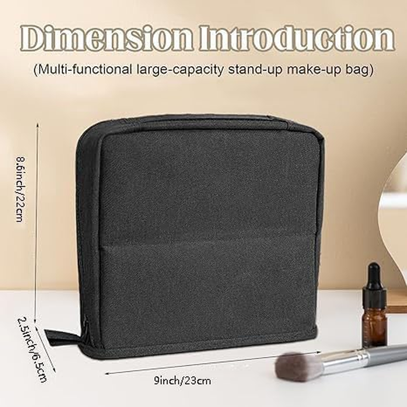 Leanockesa Standing Makeup Bag &ndash; Portable, Large Capacity, Makeup Bag with Compartments, Multi,Travel Makeup Organizer (Blue) - Blue image number 3
