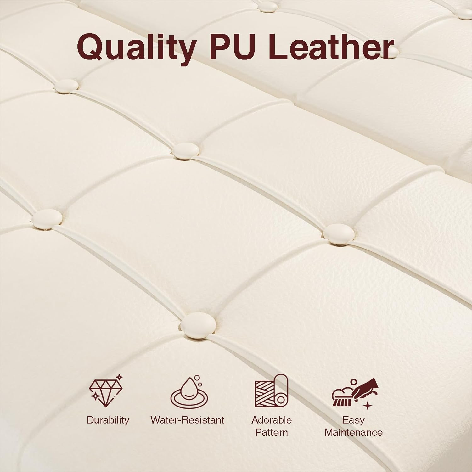 Lumoti Tufted Square Ottoman Coffee Table with Storage, Leather Upholstered Cube Ottoman, Oversized Footrest Stool Toy Box Storage for Livingroom Bedroom, Ivory White image number 4