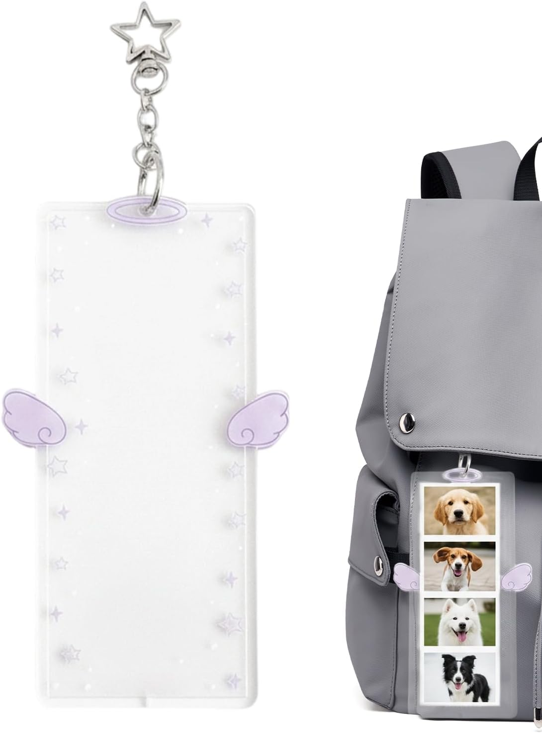 Wezalget Keychain Picture Holder | 17X9Cm Cute Acrylic 4-Compartment | Detachable Clear Keychain Photo Holder,For Men Kids Girls Friends Key Bag Purse Wallet Pocket Valentines Day - Blue image number 2