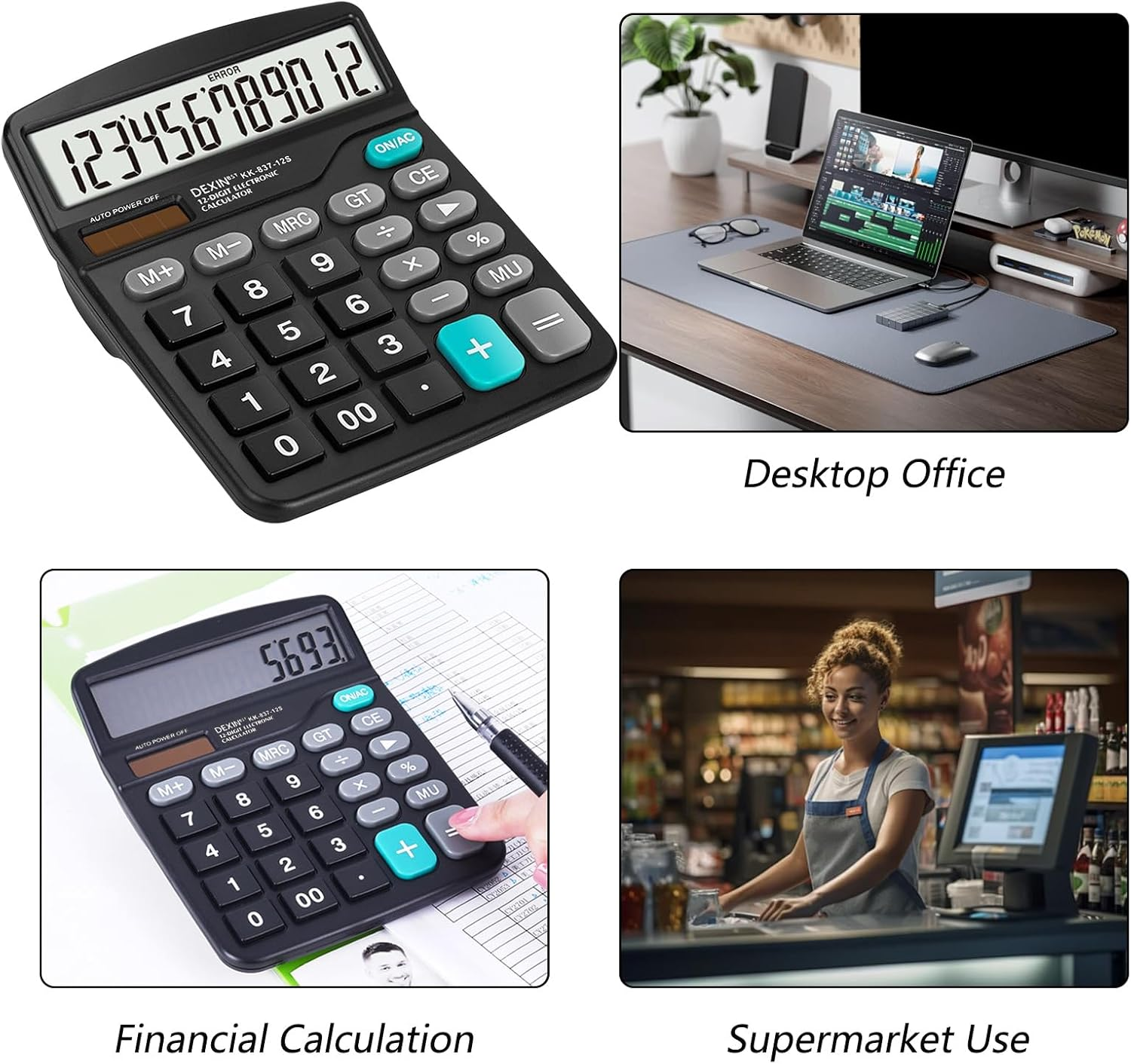 12-Digit Desktop Calculator, Solar & Battery Powered, Black, Scientific Calculator with Large Display, Standard Functions for Office & Home image number 5