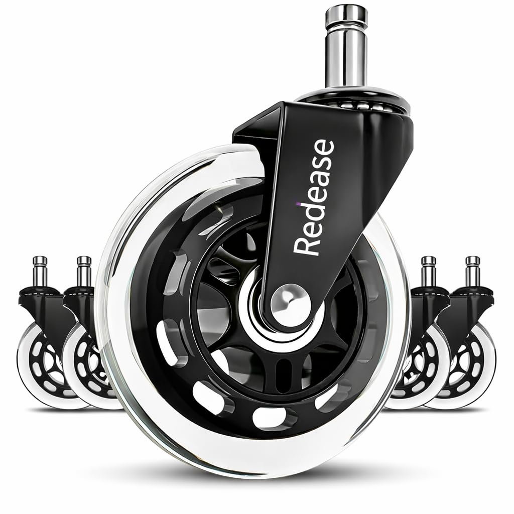 Office Chair Wheels Replacement Rubber Chair Casters for All Floors Including Hardwood Floors, Office Chair Castors for Home and Office Chairs to Replace Office Chair Mats Universal Fit(Not 1KEA) 5Pcs image number 1