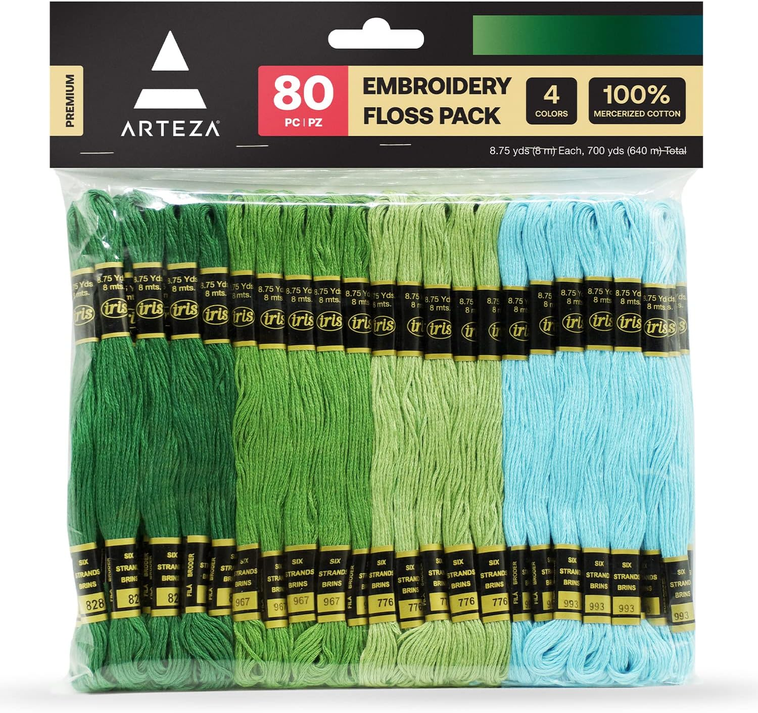 Arteza Embroidery Thread Pack &ndash; 80 Skeins of Embroidery Floss, 20 Each of Red, Pink, Purple & Violet &ndash; 100% Mercerized Cotton Friendship Bracelet String &ndash; Cross Stitch Supplies, 700 Yards per Pack