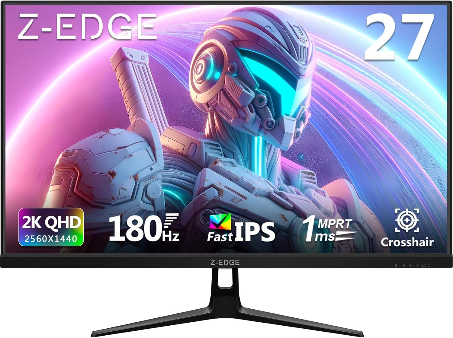 Z-Edge 27 Inch Gaming Monitor QHD 2K IPS 180Hz, 1Ms 2560X1440 LED Monitor, 350Cd/M&sup2; Brightness, HDR10, Freesync, Flickerfree, Dp1.4(180Hz) X2, Hdmi2.0(144Hz) X2, VESA Mountable 100 * 100Mm image number 4