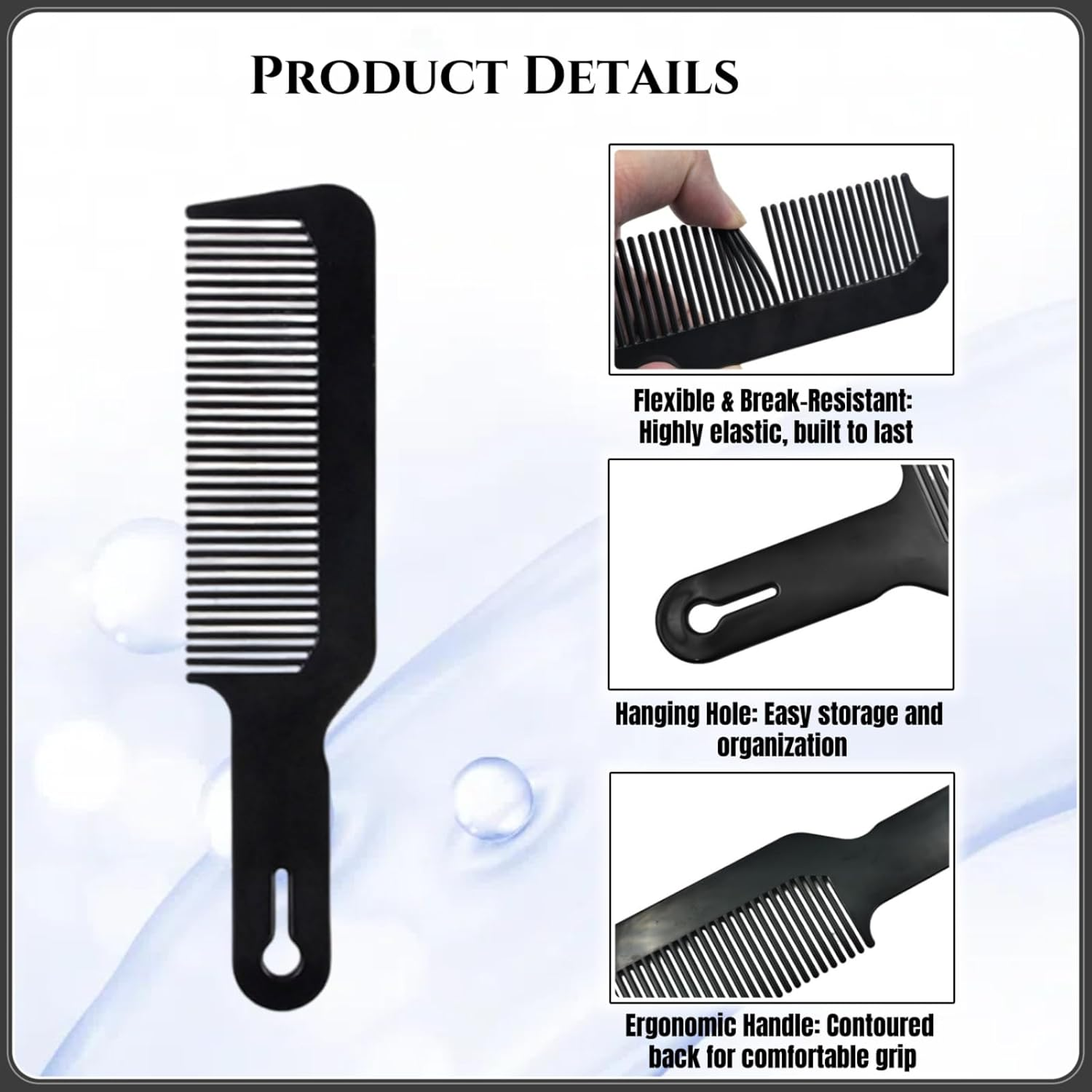 4-Pack Black Hair Combs Set &ndash; Durable, Heat-Resistant Flat Top and Fading Combs for Barbers, Stylists & Home Use, Anti-Static, Versatile, Ergonomic Design for Fading, Styling, and Finishing image number 4