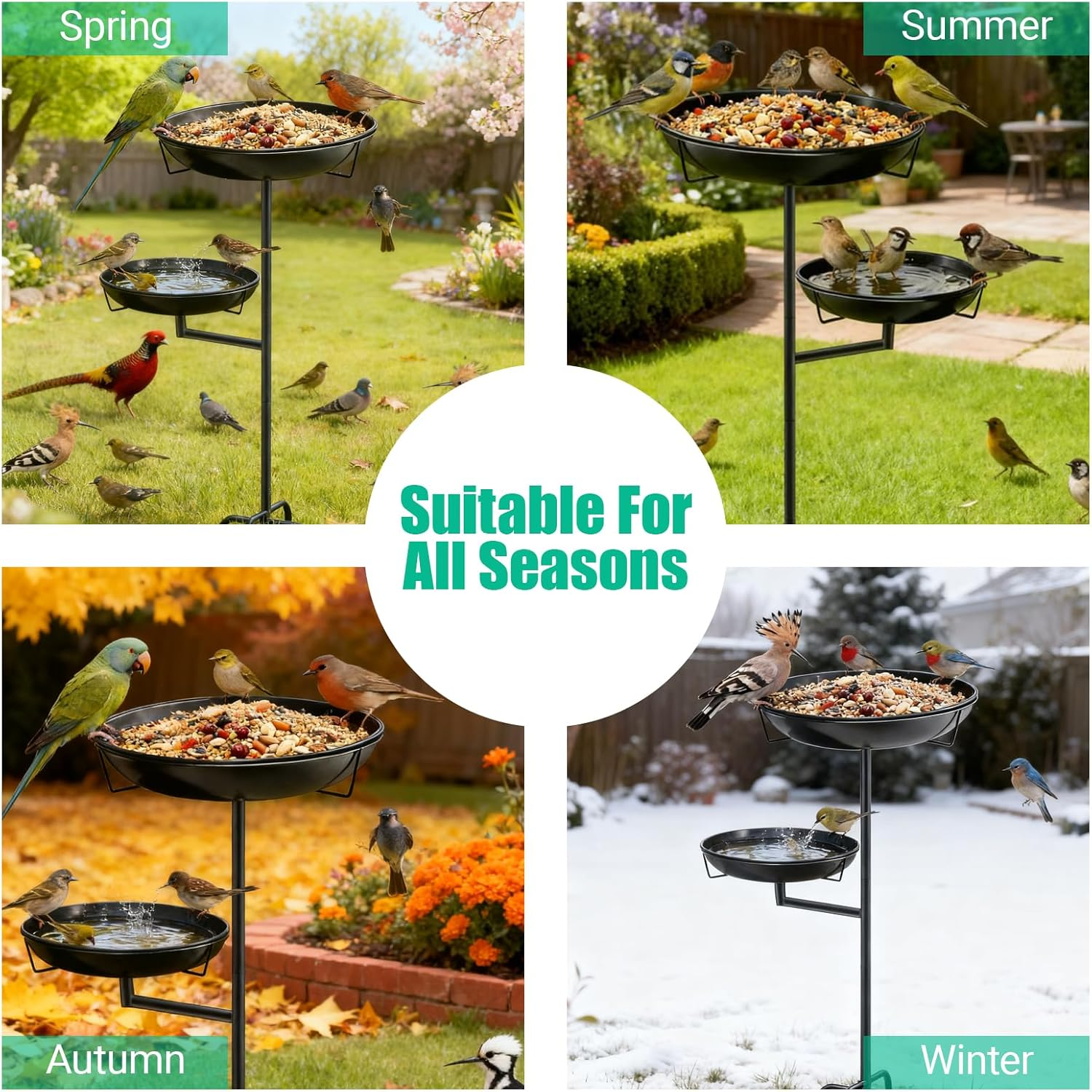 Freestanding Bird Feeder for Outside, Removable Metal Bird Bath with Double Bowls for Outdoors Garden Backyard Patio Yard Lawn Decor image number 5