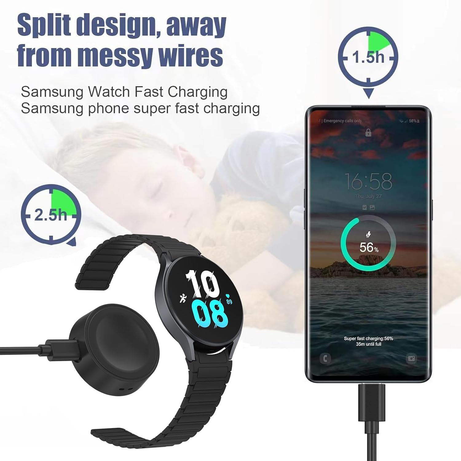 1M Magnetic Charger for Samsung Galaxy Watch 6 Chargers&Galaxy Watch 5 Chargers&Galaxy Watch 4 Chargers, 100Cm/3.3Ft Portable/Travel USB Charging Cable Dock for Galaxy Watch 6/5/4/3/Active 2