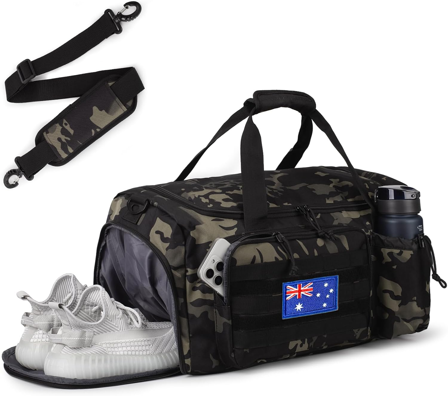 Tactical Gym Bag for Men, 40L Large Capacity Duffle Bags with Shoes Compartment, Sports Bag with Wet Compartment, Multi-Functional Weekend Bags Suitable for Travel, Camping,Hiking - Brown image number 4