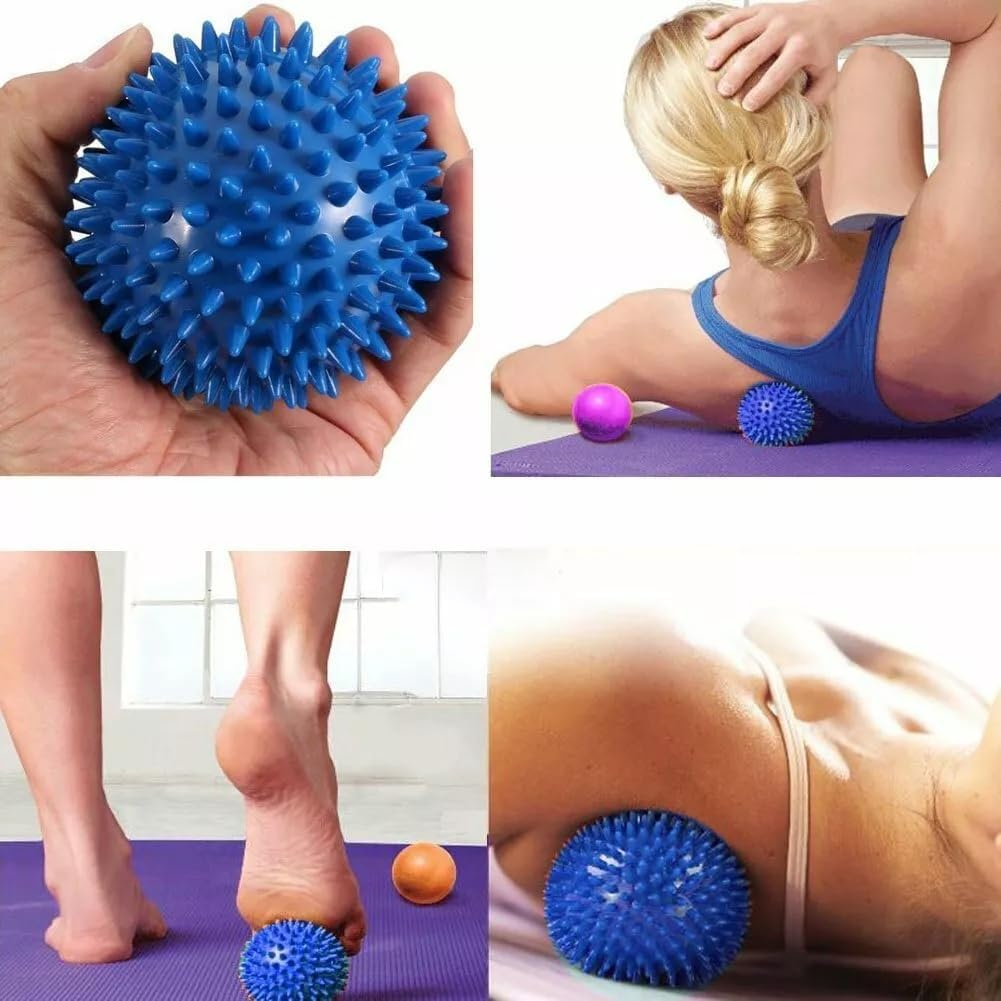 Limcryspp 2 Spiky Massage Balls Trigger Point Massager Therapy Balls for Muscle Recovery Myofascial Release Pain Relief Plantar Fasciitis Relief Ball All over Body Trigger Point Therapy (Green, Blue) image number 2
