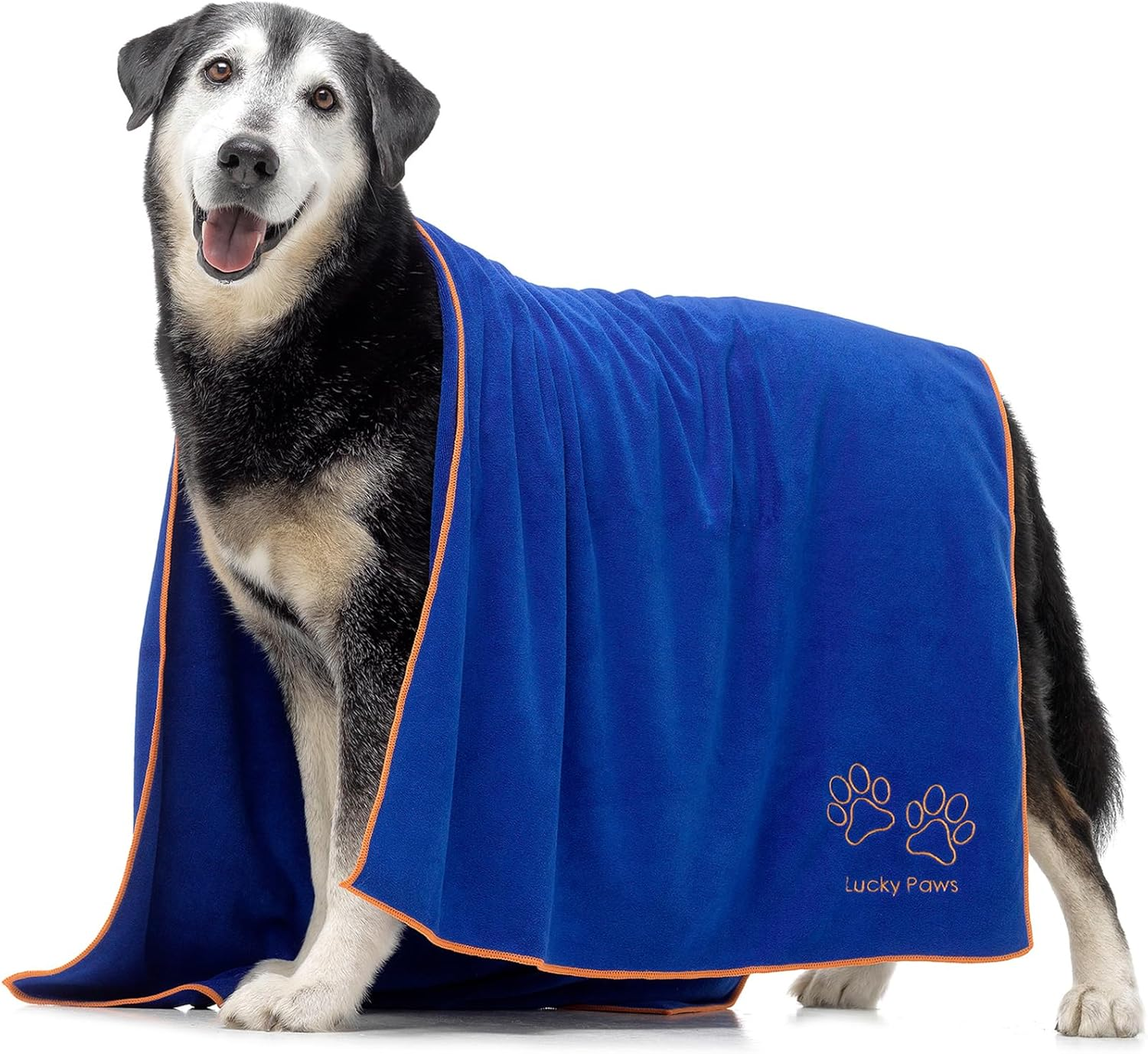 Lucky Paws&reg; Dog Towel &ndash; Extra Large 140 X 70Cm - UK Based Seller - Super Absorbent Microfibre Towel - Fast Drying - Super Soft - Premium Pet Towels (Pack of 2, Navy Blue)