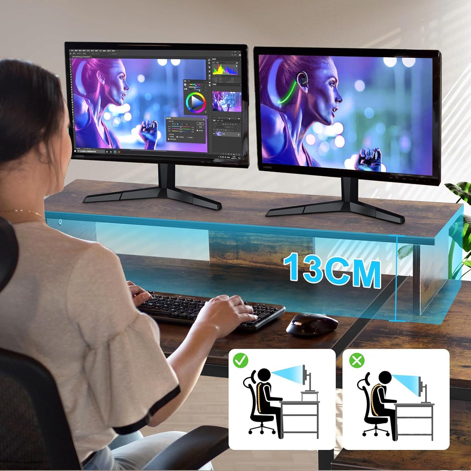 Computer Desk with Reversible Storage Shelves, Home Office Desk with Monitor Stand, Modern Simple Writing Table for Work Study Writing,100 * 45 * 76Cm image number 5