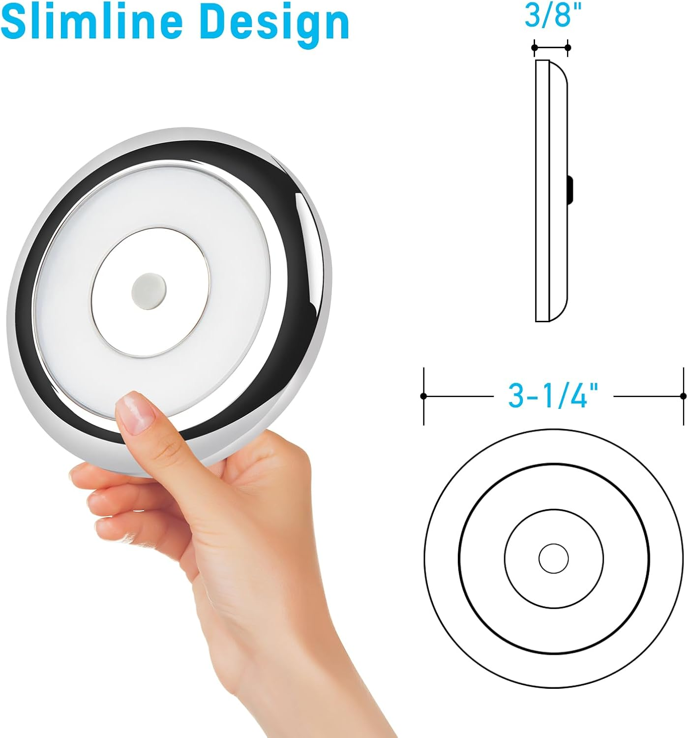 Acegoo RV LED Puck Light Camper Van 3&rdquo; Overhead Ceiling Light, 12V down Light for Motorhome Boat Truck Trailer Cars, Inbuilt Dimmer Switch & Blue Nightlight, CRI90+ (Chrome 5000K) image number 5