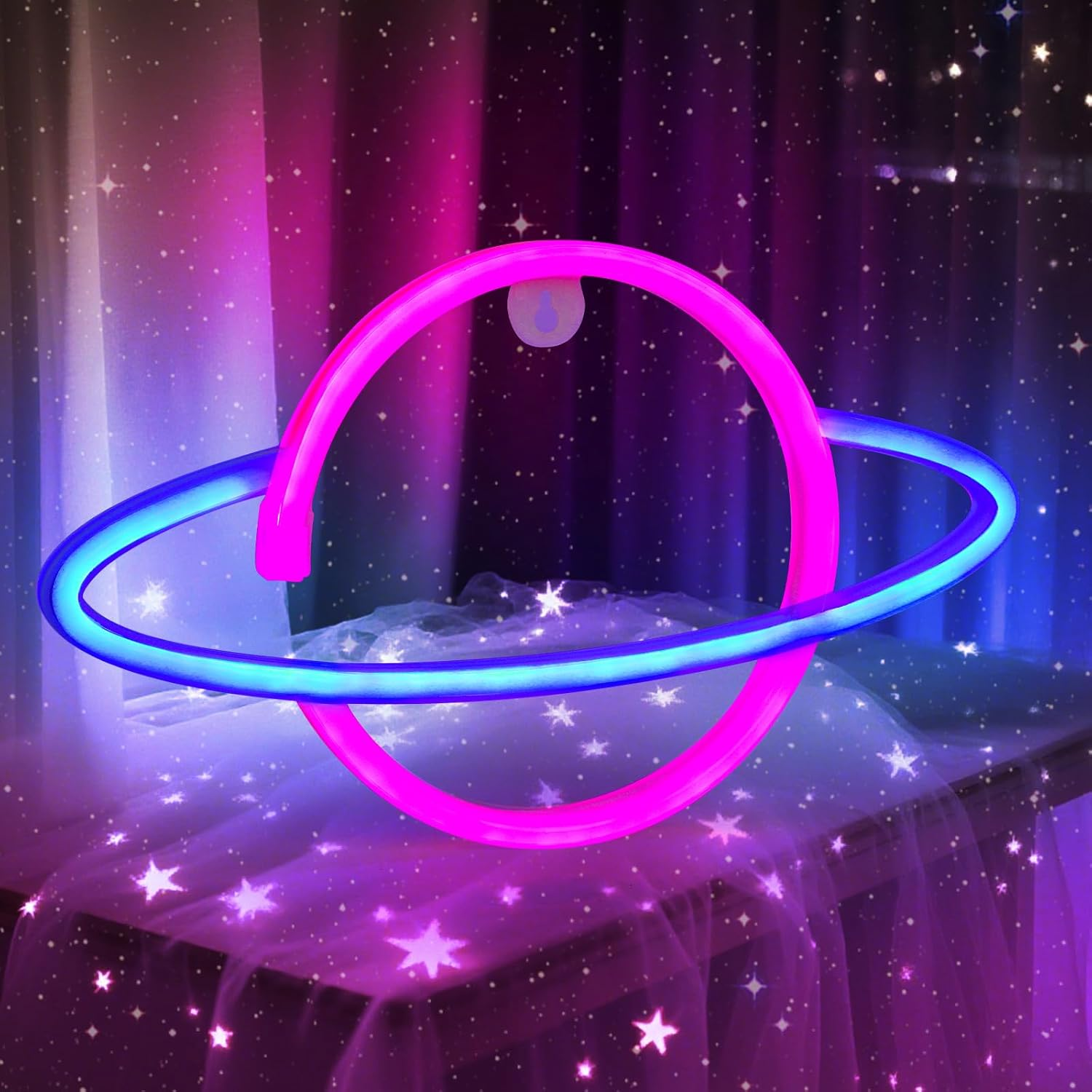 Gpurplebud Planet Neon Sign, Wall Decor Led Lights Home Decoration(Blue&Pink)
