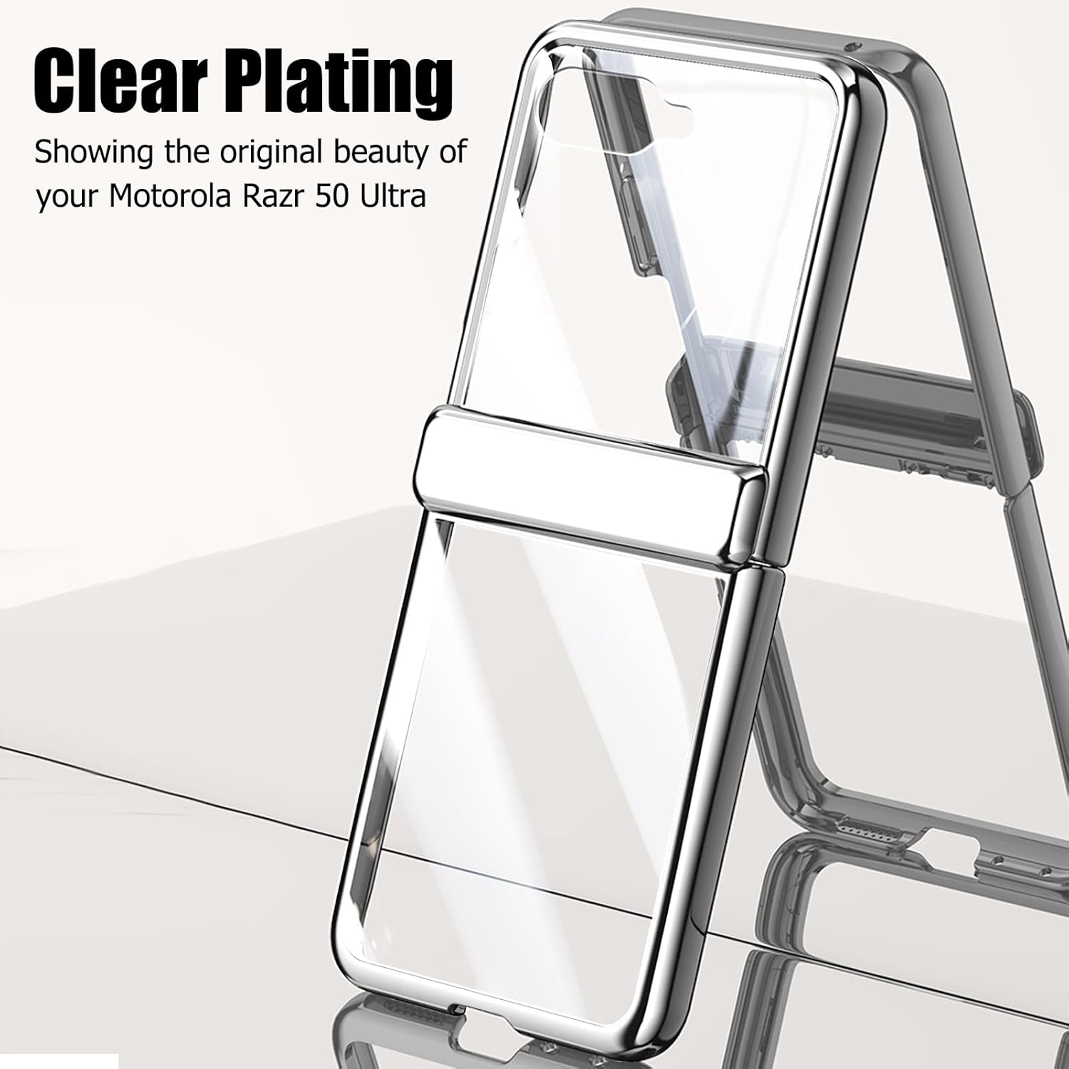 Transparent Case for Motorola Razr 50 Ultra with Built-In Screen Protector and Hinge Protection, Luxury Clear Hard PC Coating Shockproof Case for Motorola Razr+ 2024 (Silver)