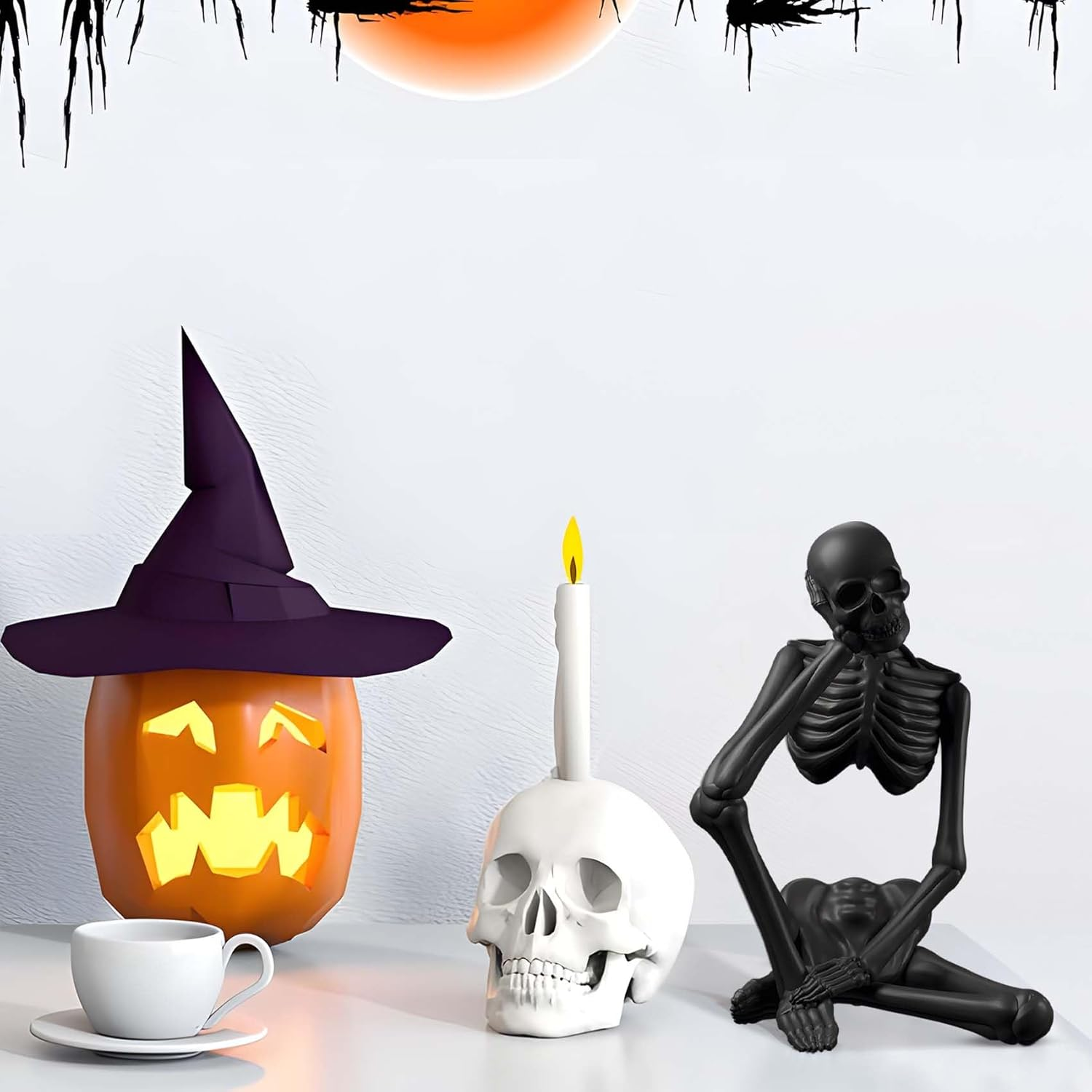 Loyzcy Thinker Statue Decor, Resin Sculptures Whimsical Home Decor, Black Skeleton Skull Abstract Aesthetic, Collectible Figurines for Table Office Shelf Decor image number 6