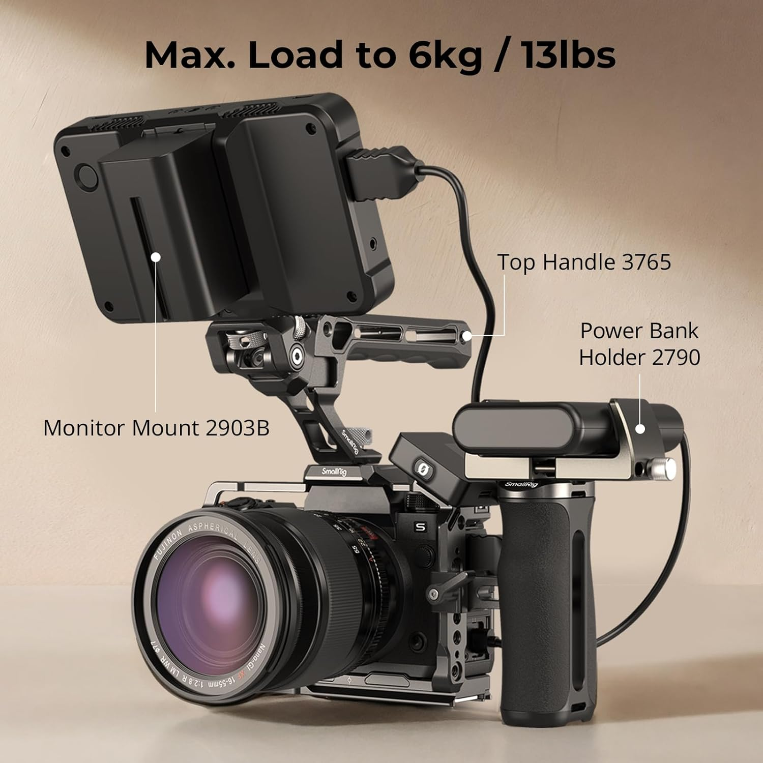 Smallrig Mini NATO Side Handle for Camera Cages, Universal Ergonomic Side Handgrip, 43Mm Up/Down Adjustable, Bulit-In 1/4"-20 Threaded Hole, Strap Hole, Cold Shoe - 4840 image number 6