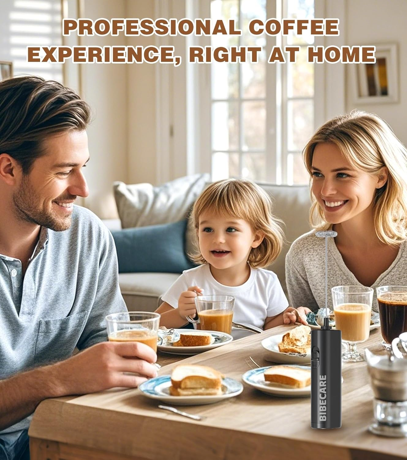 BIBECARE Milk Frother Handheld Powerful Mixer Mini Hand Blender for Perfect Lattes, Cappuccinos More-Portable Stainless Steel Whisk, Ideal for Frappe, Hot Chocolate, Coffee Creamer&Matcha(Black) - White image number 3