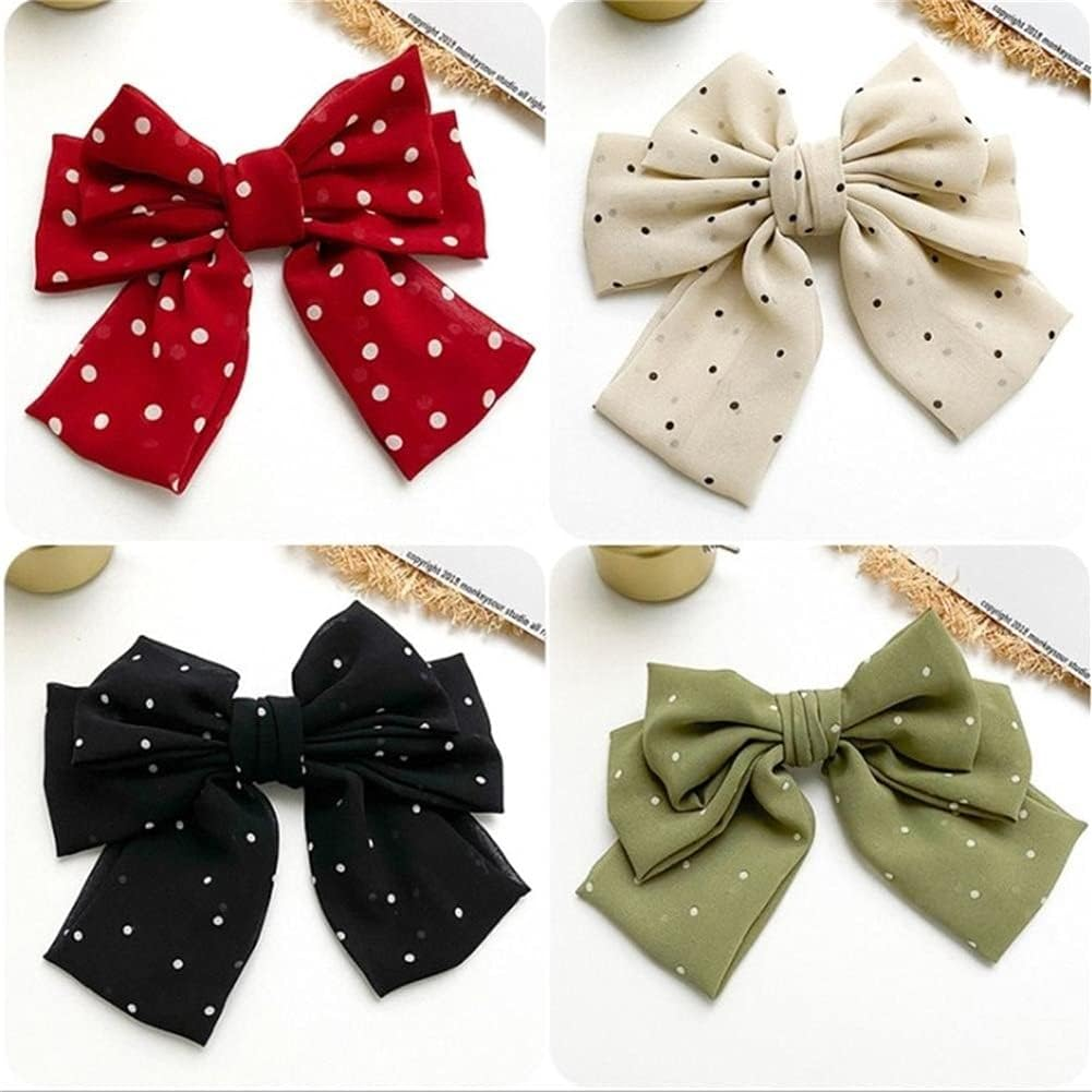 Crystal Hair Accessories,Clips Hairpins,Clip Plate,2Pcs Red Wave Dot Big Bow Fabric Hairpins Female Elegant Party Floral Hair Accessories Wholesal (Color : Black) (Color : Black) image number 1