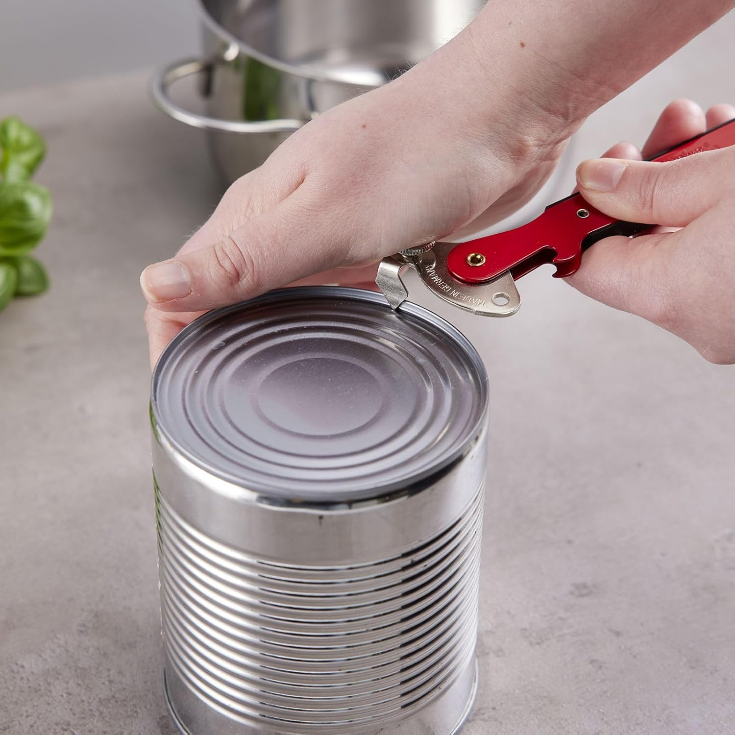 Westmark Columbus Lever Can Opener - Slim Can Opener with Bottle Opener Ideal for Opening Cans and Bottles - Red, 1025227R image number 5