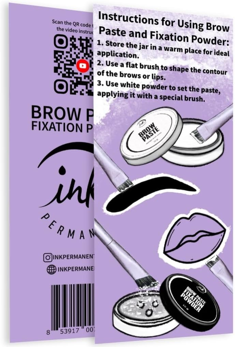 Ink Permanent Eyebrow Mapping Kit with Setting Powder, Eyebrow Brush and Brow Paste, Brow Mapping Tool, White Paste for Outlining & Fixation Powder, Professional Shaping Tool image number 6