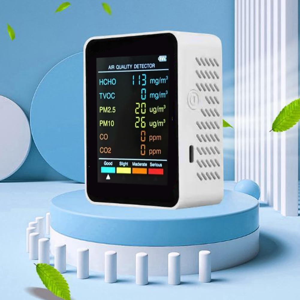 6-In-1 Air Quality Monitor for PM2.5/PM10/HCHO/TVOC/CO/CO2, Portable Multifunctional Detector with LCD Screen - Home, Office & Hotel Formaldehyde & Carbon Dioxide Tester image number 2