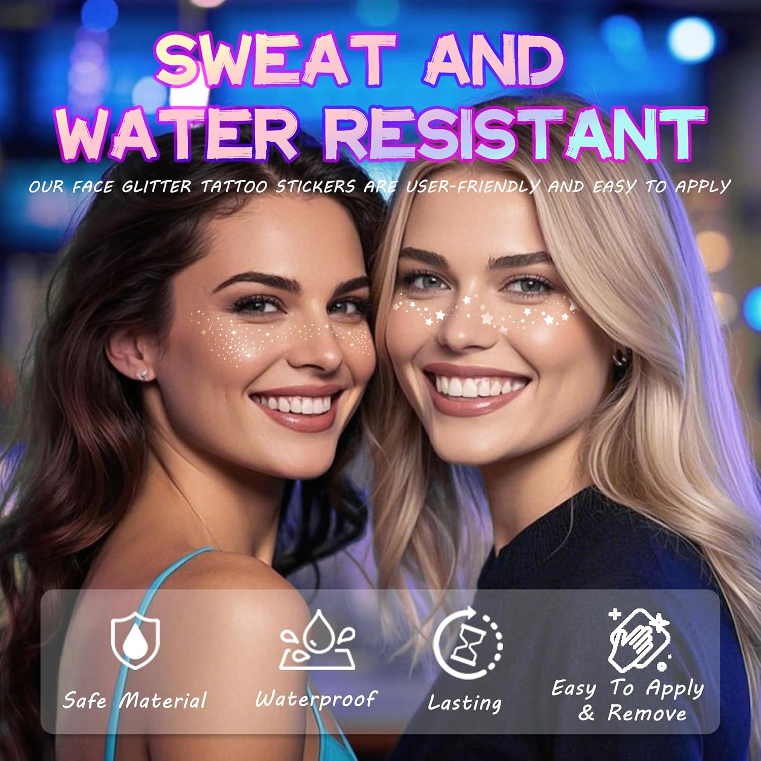 VANERIA Glitter Freckles Face Tattoo 8 PCS Sparkle Star Freckles for Girls,Face Glitter Makeup Patches (Rose Gold) - Gold image number 5