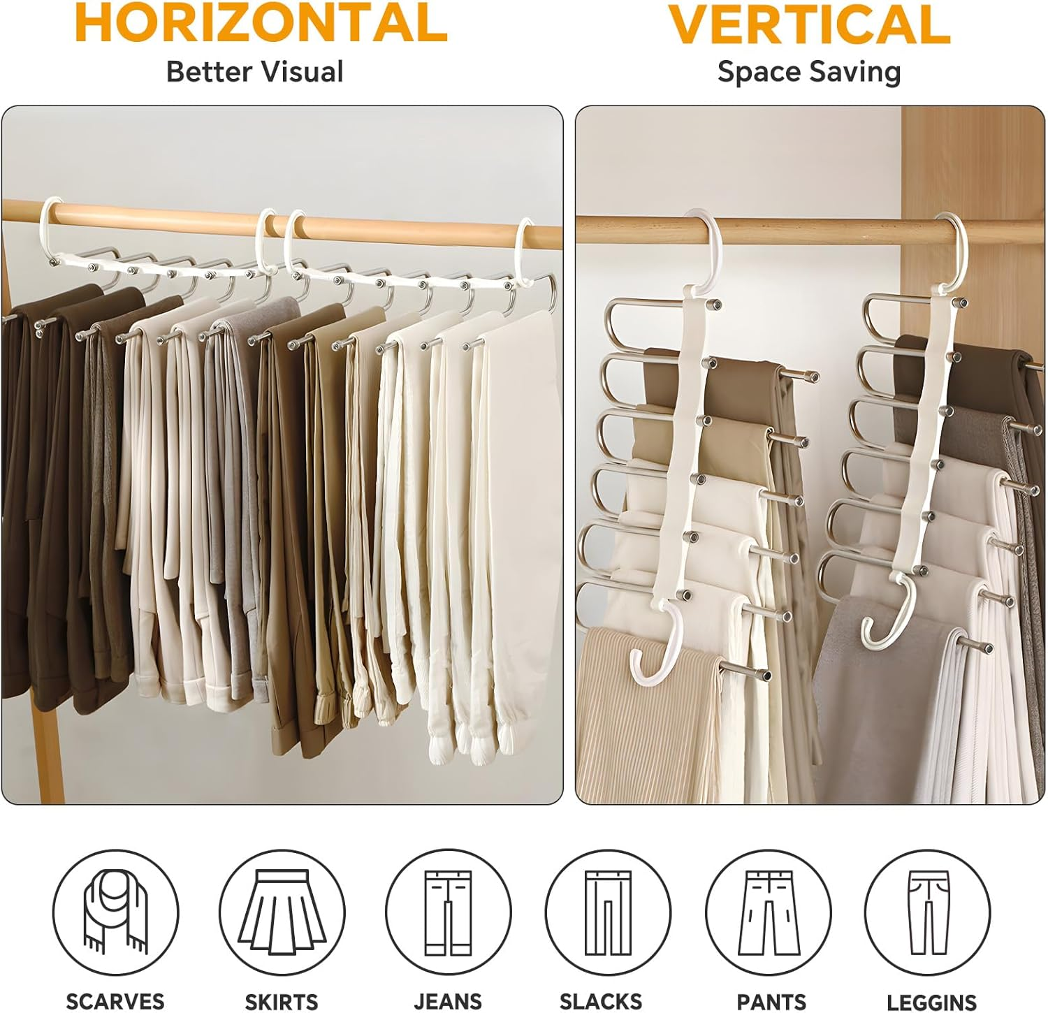 DAWNTREES 3 Pack 6 in 1 Pants Rack,Pants Hangers, Trouser Hanger,Adjustable,Non-Slip, Space Saving Multi-Functional Pants Rack - White 3 Pack image number 6