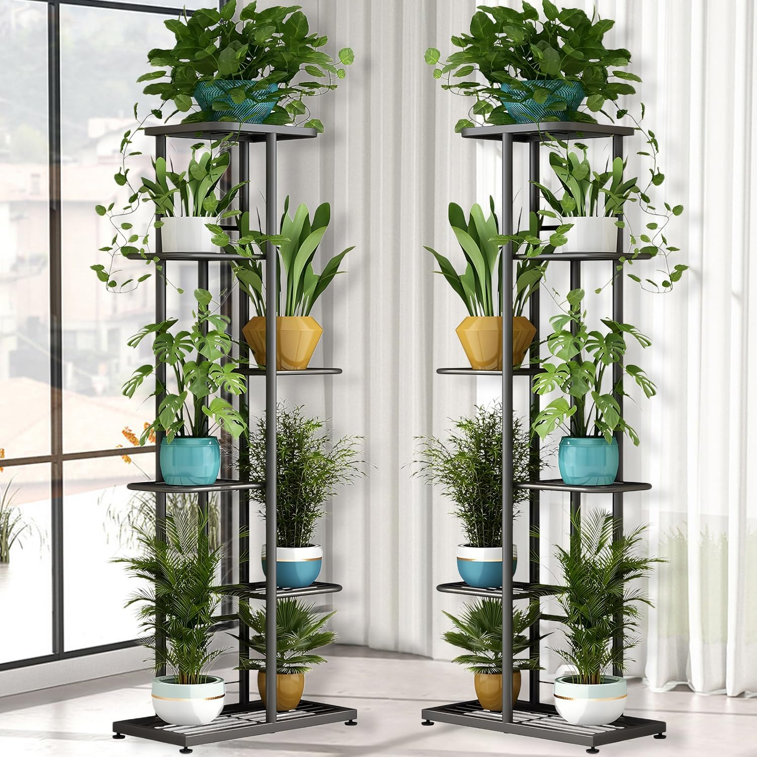 Uandhome 6 Tier Plant Stand,Metal 7 Potted Multiple Flower Pot Holder Shelf,Planter Display Shelving Unit for Indoor Outdoor Patio Garden Corner Balcony Living Room (6 Tier 7 Potted) image number 1