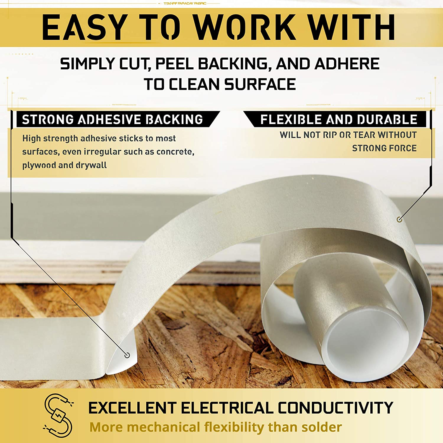 Mission Darkness Titanrf Faraday Tape // High-Shielding Conductive Adhesive Tape Roll Used to Connect Titanrf Fabric Sheets or Seal RF Enclosures // 1" W X 120" L (2.54Cm X 3.05M) image number 1