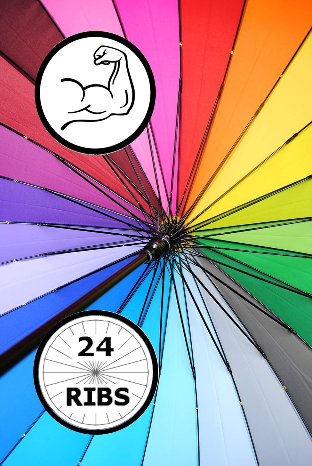 60MPH Windproof 24 Rib Large Strong Rainbow Umbrella - XL Automatic Heavy Duty Golf Umbrella for Rain and Wind - 3 Layer Frame - Choice of 2 Handles - Best for Most Ribs image number 6