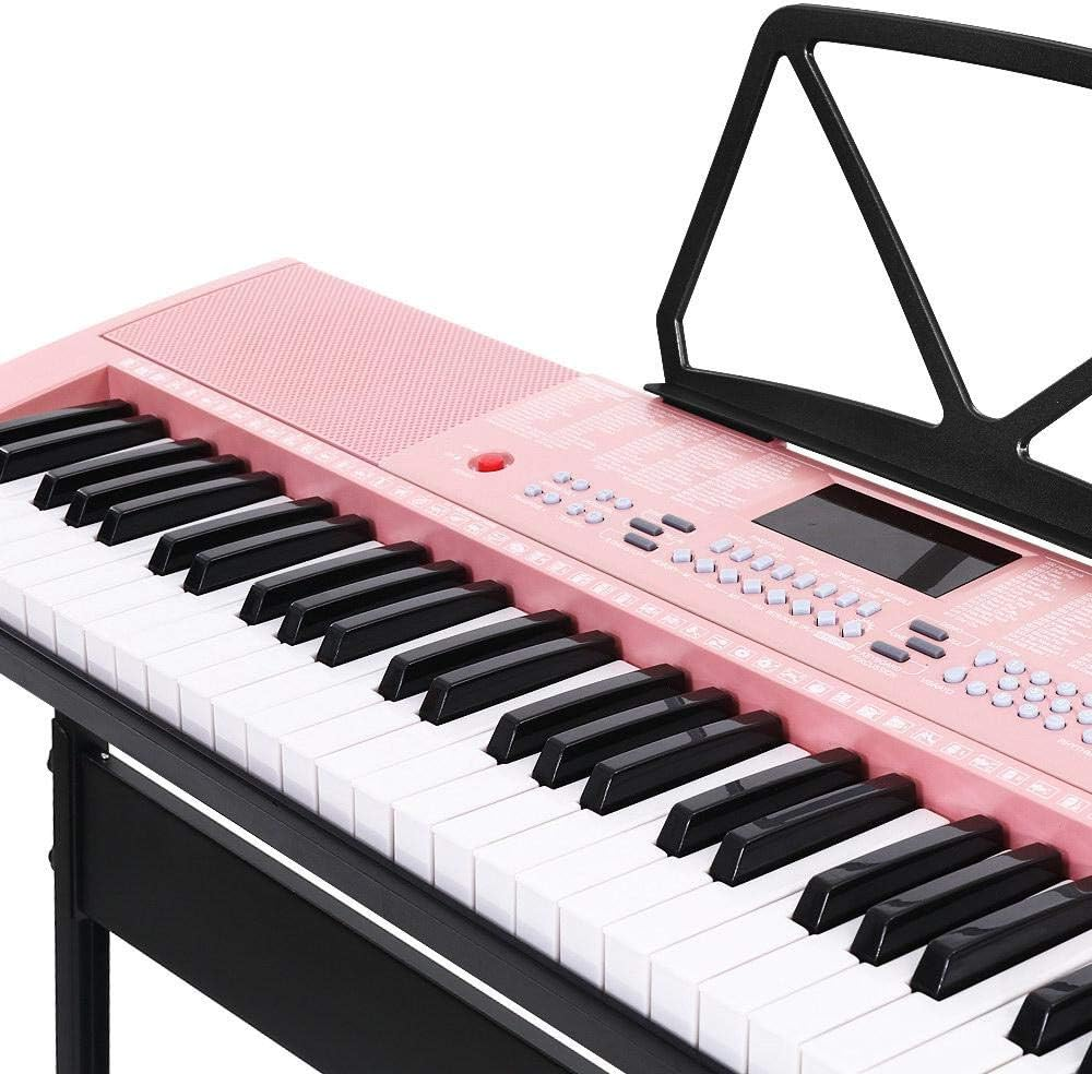ALPHA 61 Keys Electronic Piano Keyboard Portable Digital Keyboard with Audio Input, Microphone Input, Headphont Output, 255 Tones Rhythms LED Electric Holder Music Stand Adaptor Power (Pink 97)