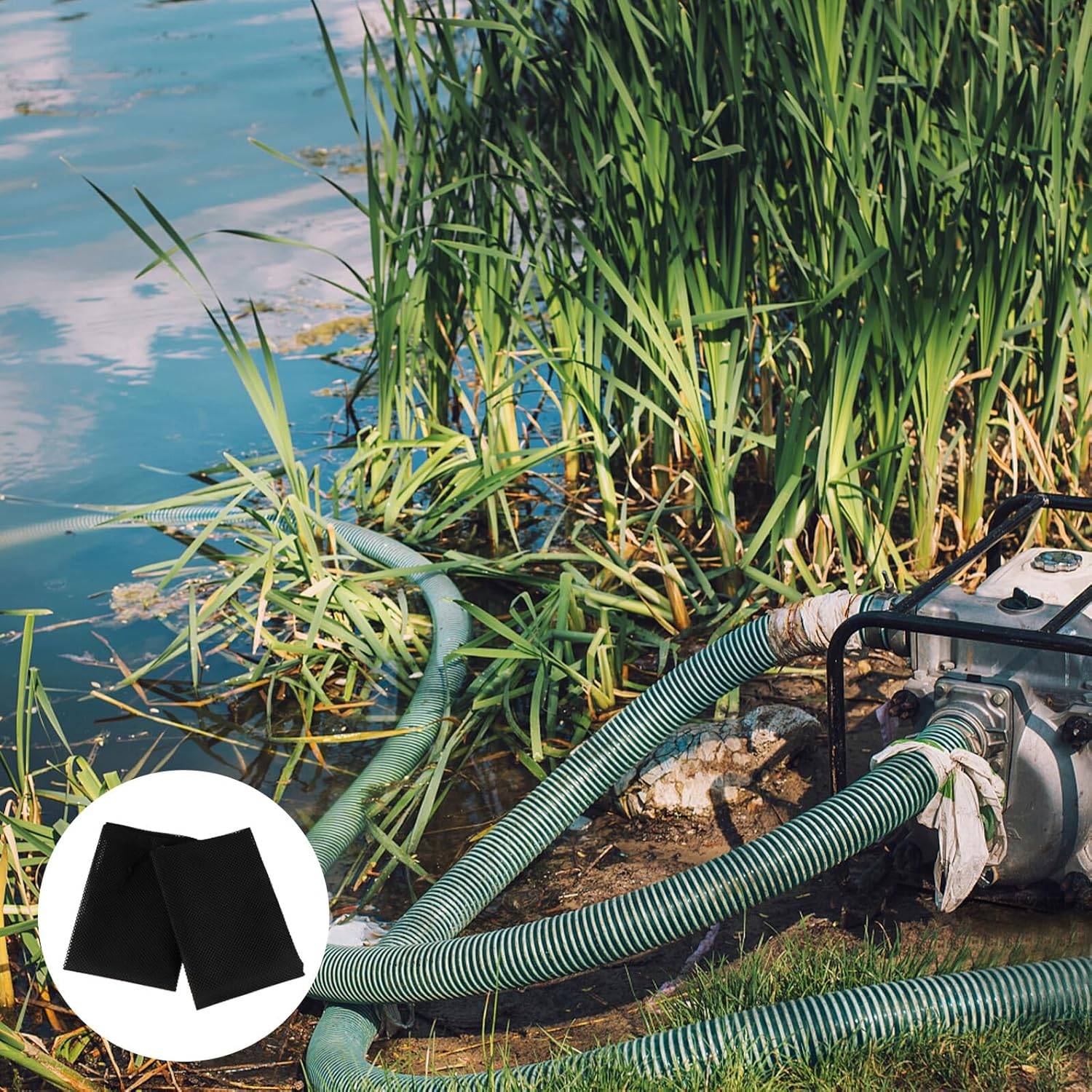 Anneome 2Pcs Water Pump Filter Bags with Drawstring Sturdy Knitted Mesh Barrier Nets Easy-Clean Protective Covers for Outdoor Pumps and Fish Tank Filters image number 1