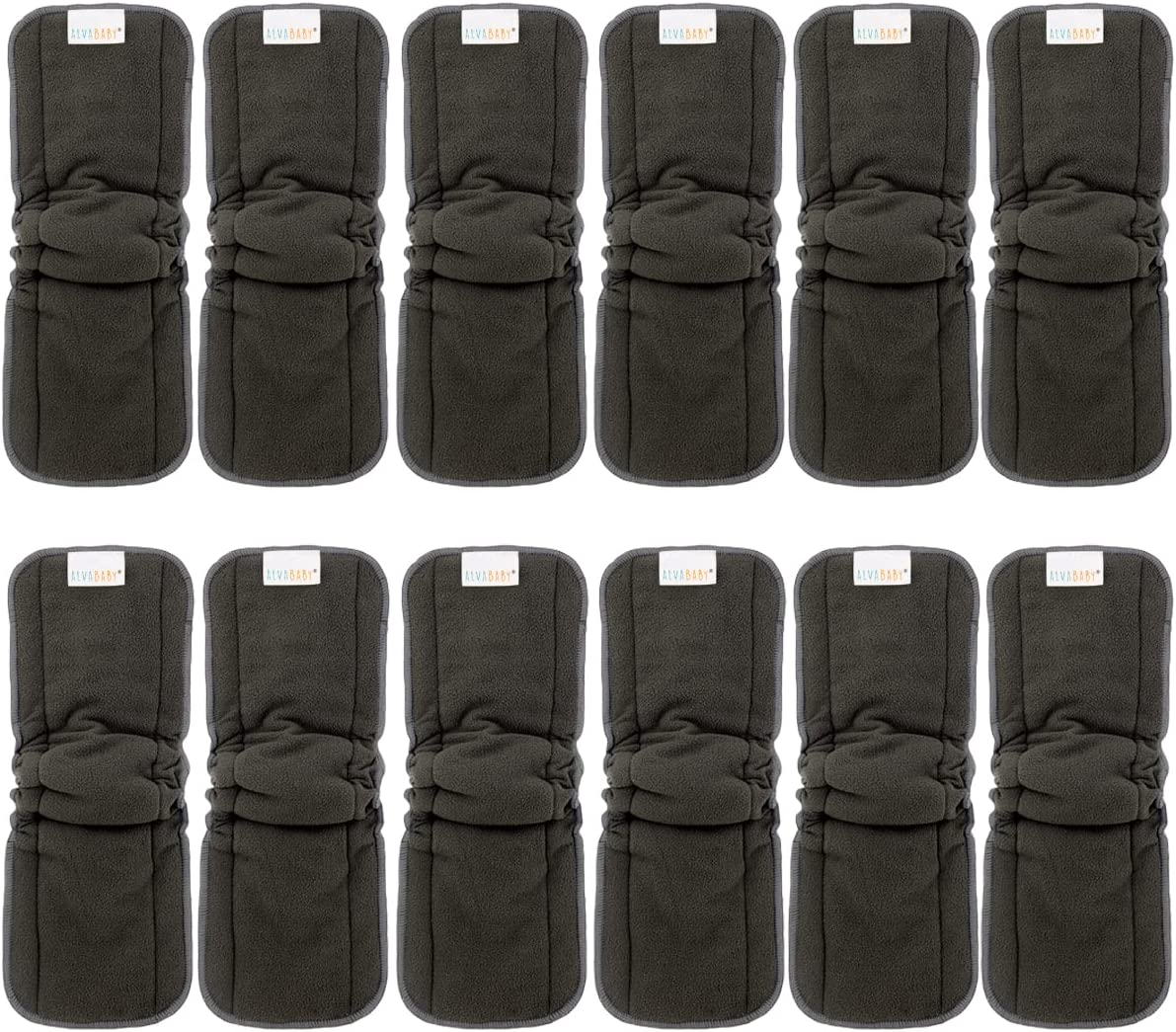 Alvababy 12Pcs Charcoal Bamboo Inserts with Gussets Cloth Diaper Liner Rayon 5-Layer Inserts Reusable Liners for Baby Cloth Diapers 12FLN