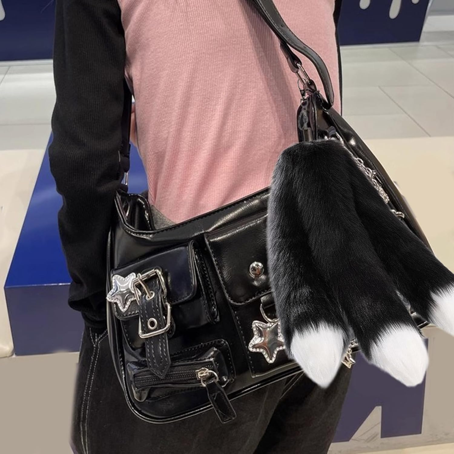 EPIPHQNY Key Chain,Fashion Bowknot Star Tree Pendant Phones Lanyard Pocket Keychain Backpack Charm Car Key Decoration Chain, Black, as Show, Black, as Show image number 3