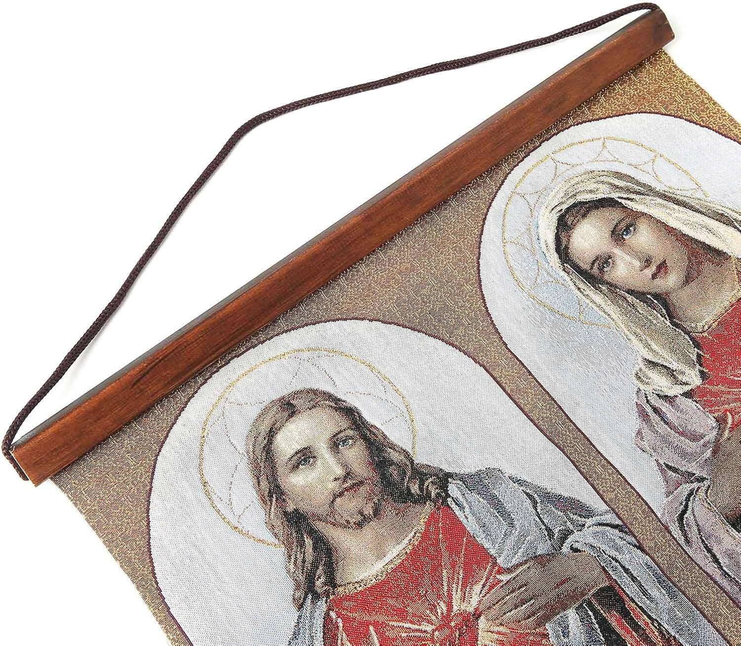 HZMAN Jesus and Virgin Mary Painting Retro Handmade Weave Wall Art Decor Sacred Heart Aesthetic Picture for Living Room Bedroom Wood Framed 16X12.5 Inch - Holy Family-1 image number 6