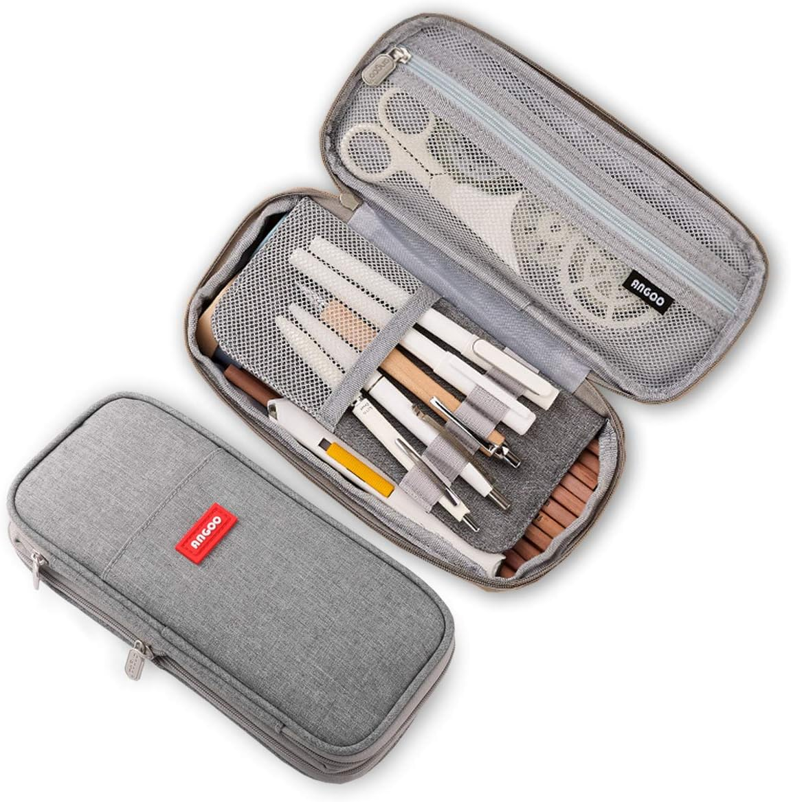 Isuperb Pencil Case Large Capacity Student Canvas Pencil Case Storage Bag Double Zipper Pencil Box for School, Light Grey, Modern image number 2