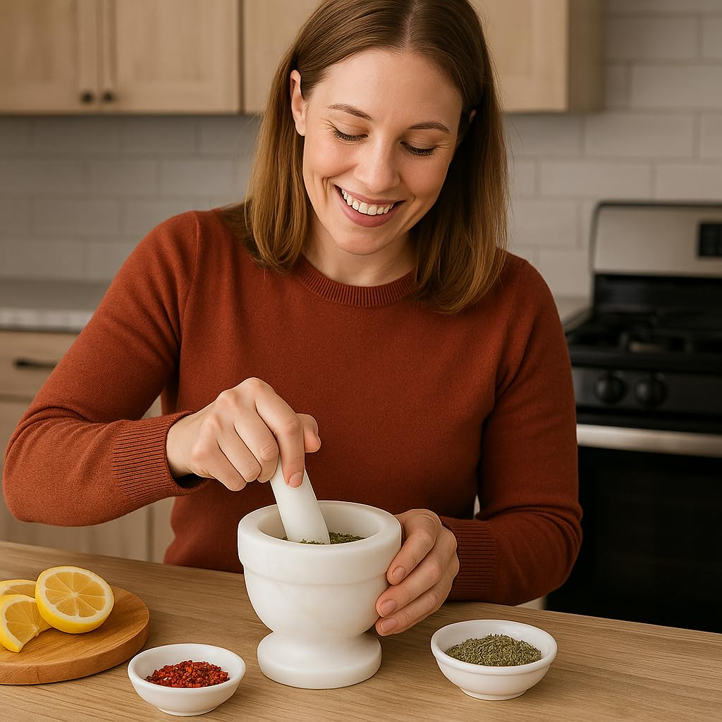 Handcrafted Mortar and Pestle &ndash; Solid Stone Grinder for Spices and Herbs &ndash; Artisan Carved from Yushan Marble, Elegant and Durable for Everyday Cooking image number 3