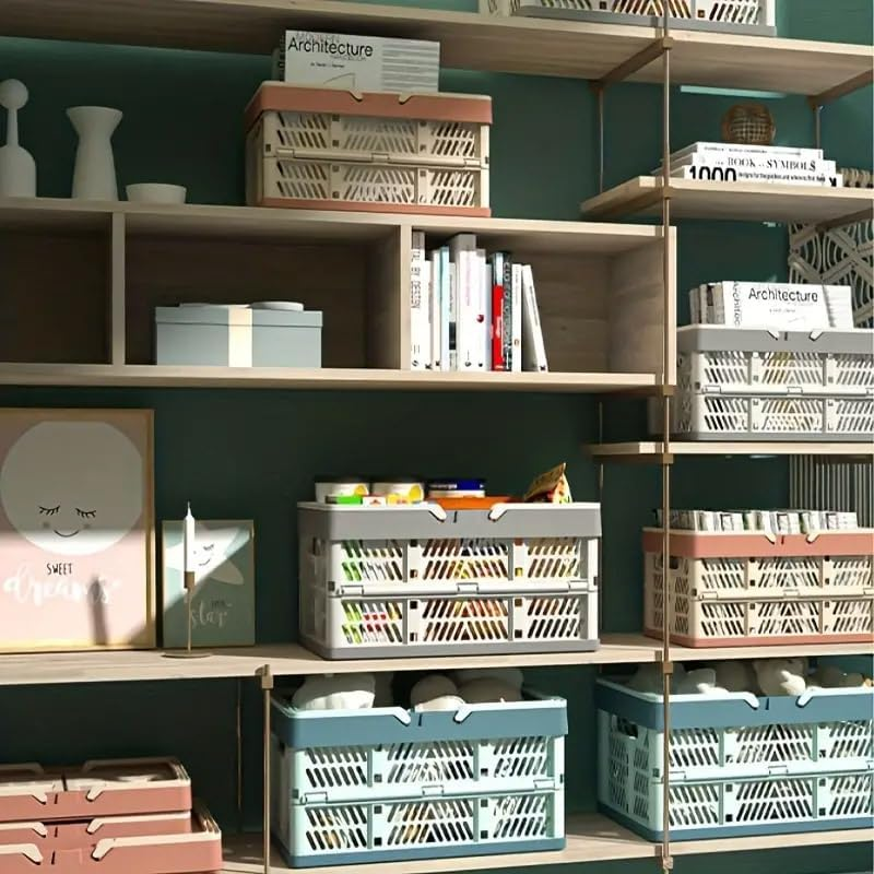 AIMALL Foldable Picnic Basket, Portable Shopping Basket for Vegetables and Fruits, Durable Plastic in 3 Colours, 12"X8"X6.5"