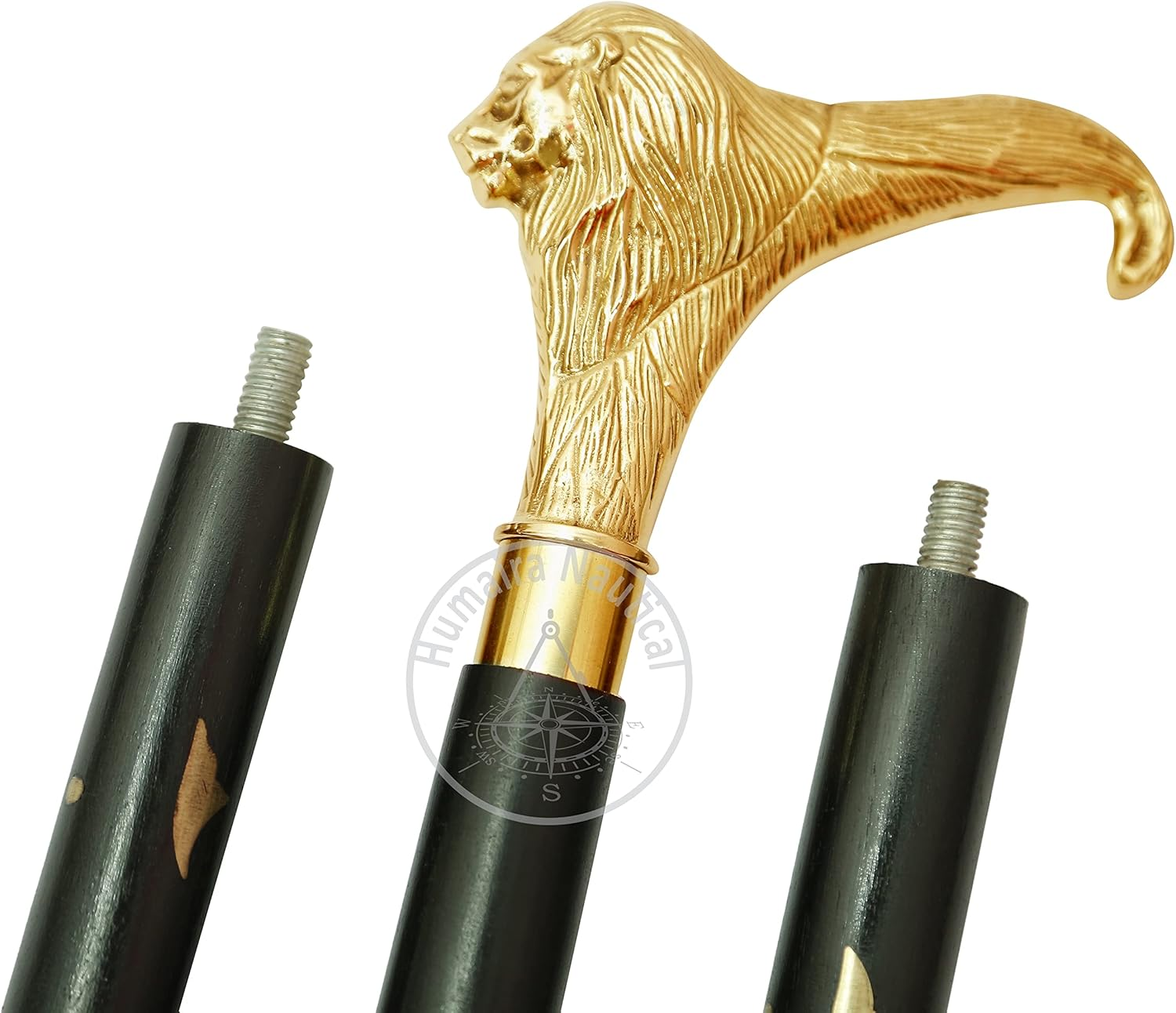 Humaira Nautical Solid Brass Lion Head Handle Wooden Walking Stick Cane Vintage Designer Handmade image number 1