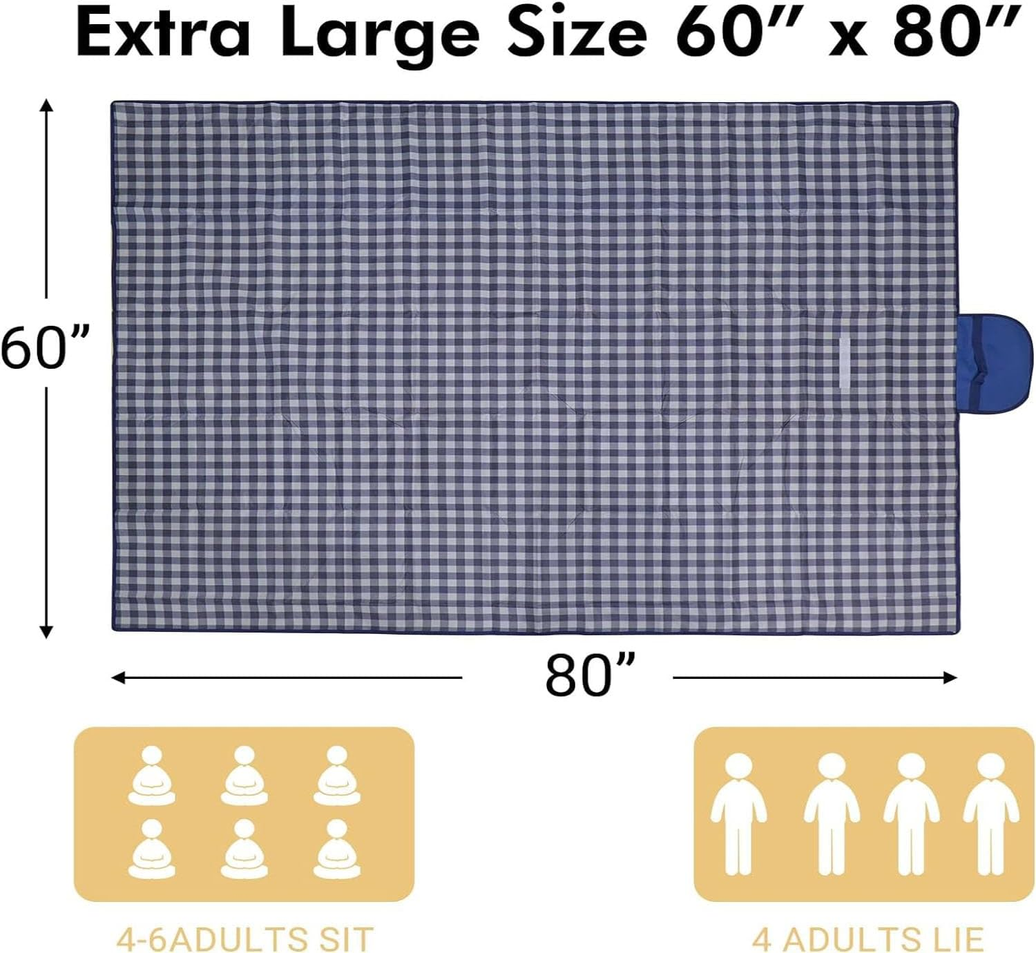 Waterproof Foldable Picnic Blanket, Large 200X150Cm Sandless Beach Picnic Blanket with Carrier Straps, Foldable Portable Handy Picnic Mat for Travel Camping Hiking Festival Park Lawn (Dark Blue)