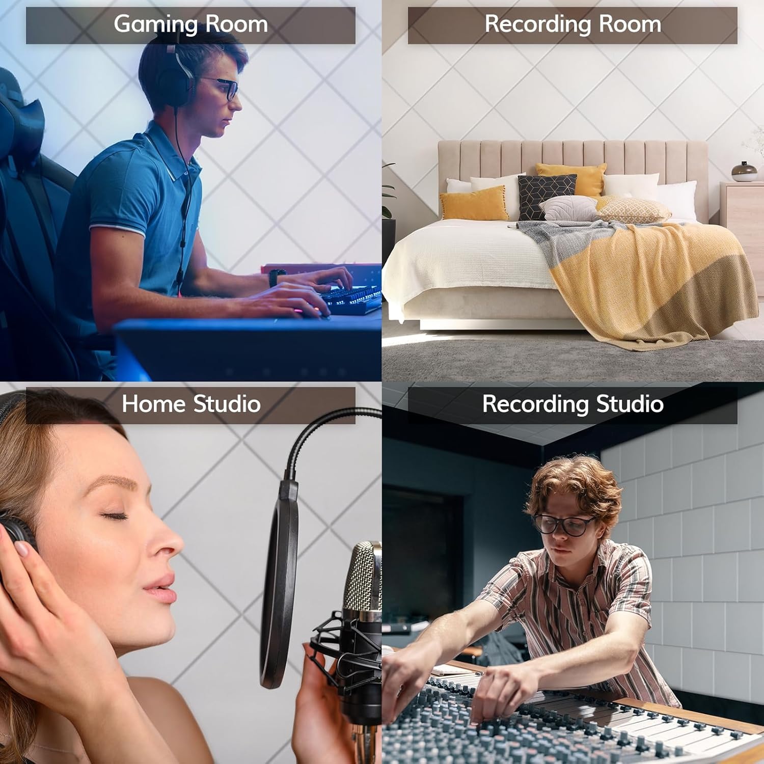 18 Pack Sound Proofing Panels Self-Adhesive, TONOR 30X30X0,9Cm Square Acoustic Absorbing Panels for Wall, High Density Insulation Soundproofing Panels for Recording Studio, Game Room, Offices, White image number 3