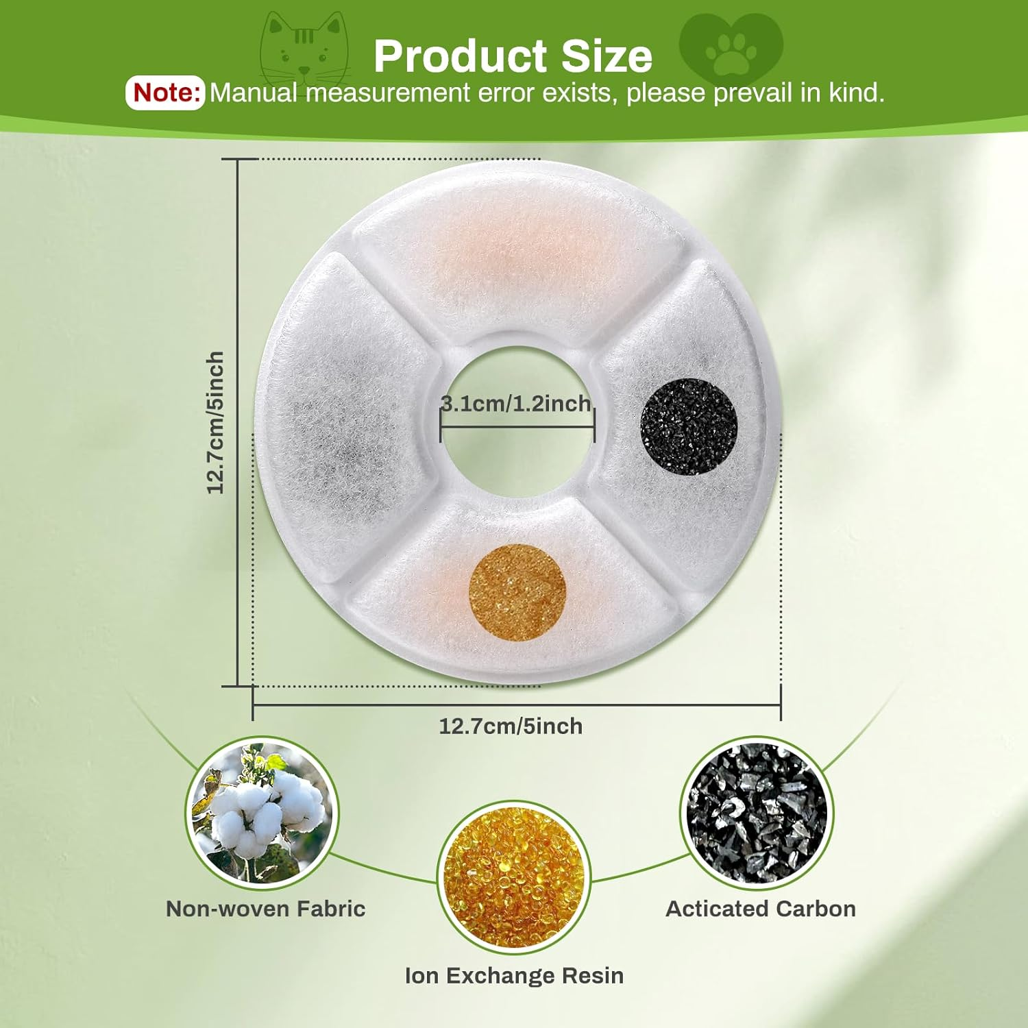 Cat Fountain Filter, Pack of 12 Replacement Filters for 2/2.4 L Drinking Fountain, Triple Filtration System, Activated Carbon Filter for Water Fountain for Cats, Automatic Water Dispenser, Drinking image number 3