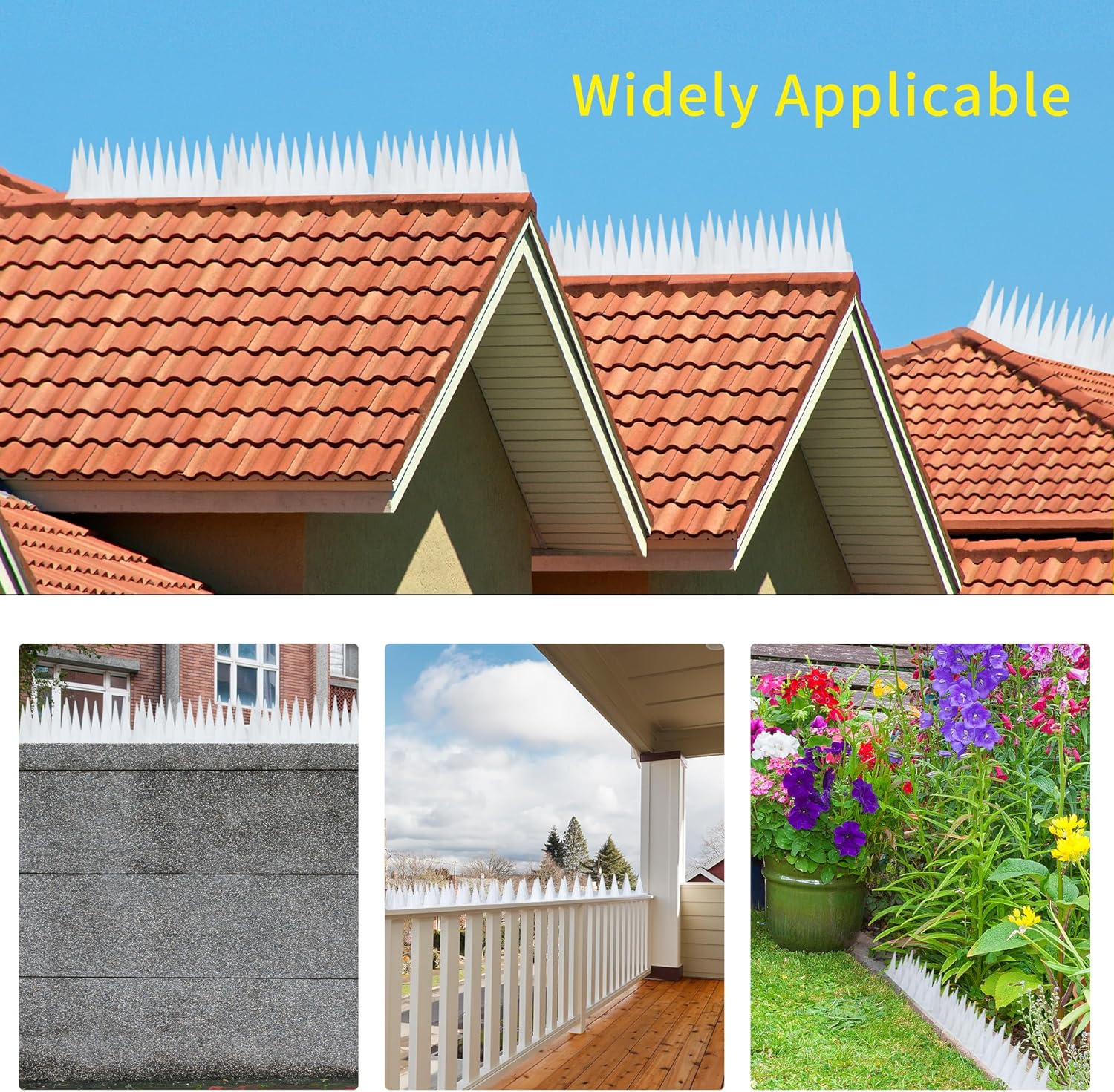 KOKMEYA Bird Spikes, 6.5FT Outdoor Bird Deterrent Spikes Device for Birds Pigeon Woodpecker Squirrel Raccoon Cat, Plastic Bird Deterrent for Outside, Patio, Roof, Sill, Fascia (Clear, 6Pcs) image number 2