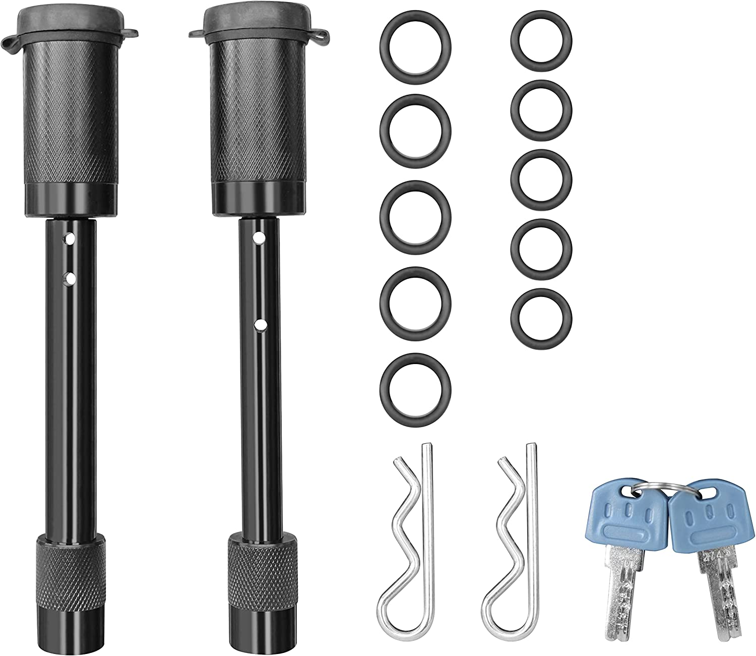 Maxxhaul 50151 Trailer Hitch Lock Pin Set 5/8 and 1/2 Inch with Locking System Anti-Rattle for 1-1/4" and 2" Class I,II,III,IV,V Hitches - Black Finish