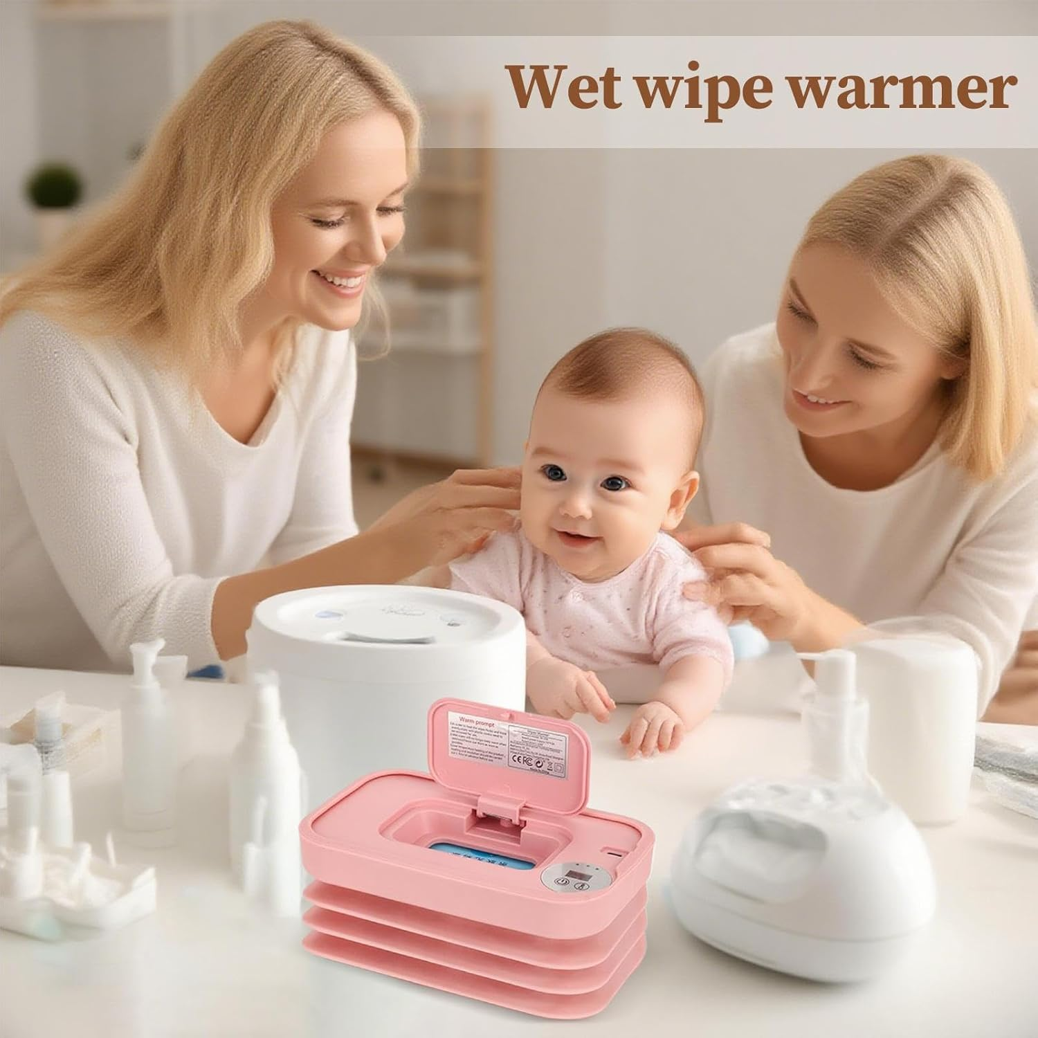 Baby Wet Wipe Warmer - Folding Diaper Wipe Dispenser with USB Charging for Portable Travel Use, Quick Heating, Convenient Supplies, Wipes Storage Box for Car Camping Trips - White image number 4